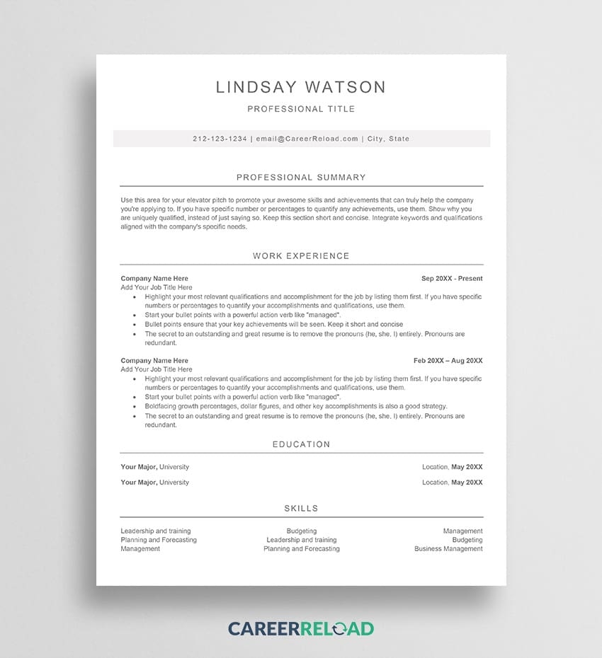 ATS Friendly Resume Template Free Download For Word