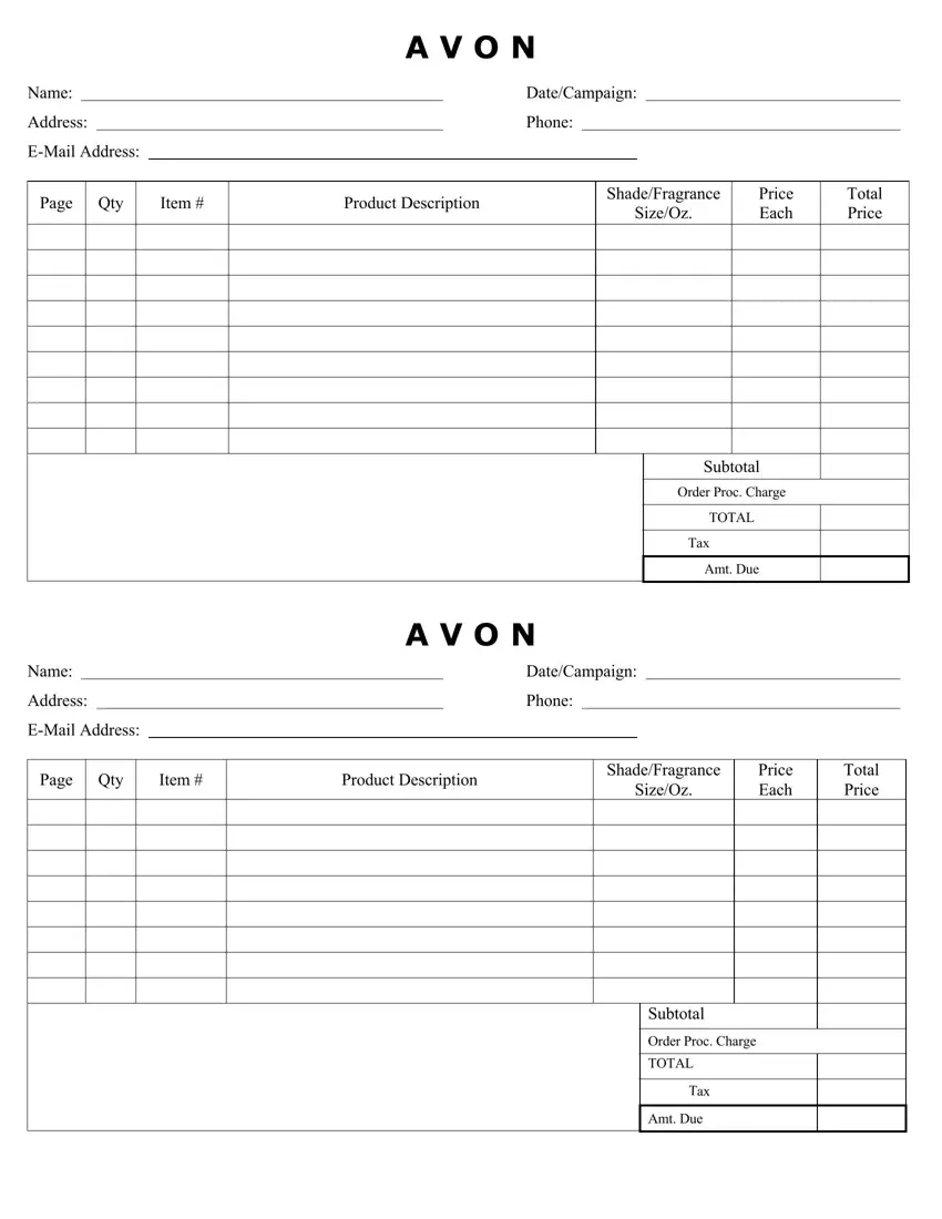 Avon Order Form Fill Out Printable PDF Forms Online
