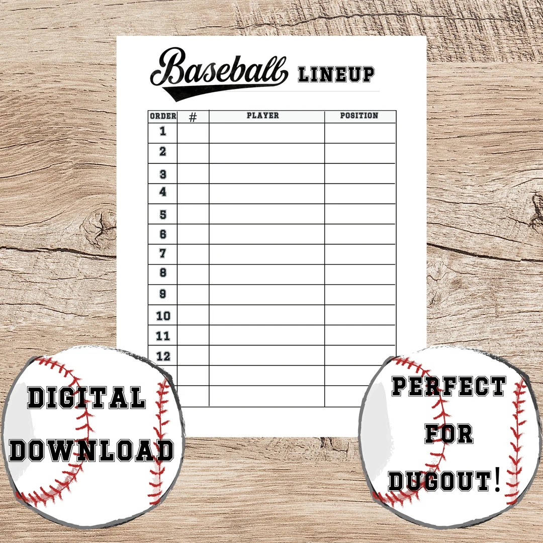 Baseball Lineup Printable team Organizer tee Ball Roster 12 Player List For Dugout batting Lineup baseball Dugout List Etsy