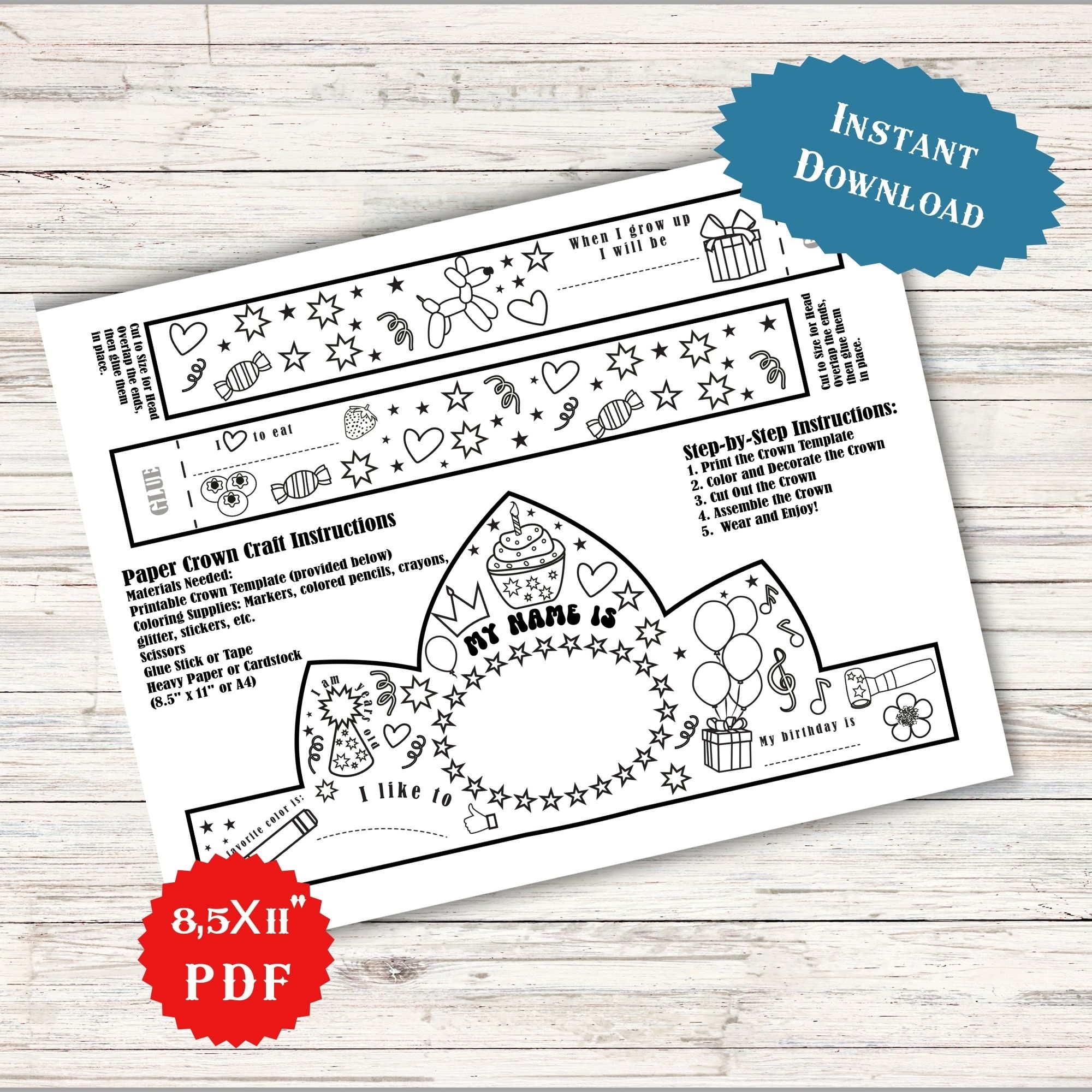 Birthday Paper Crown Coloring Craft Printable Crown Princess Preschool Crafts Party Costume Teacha 