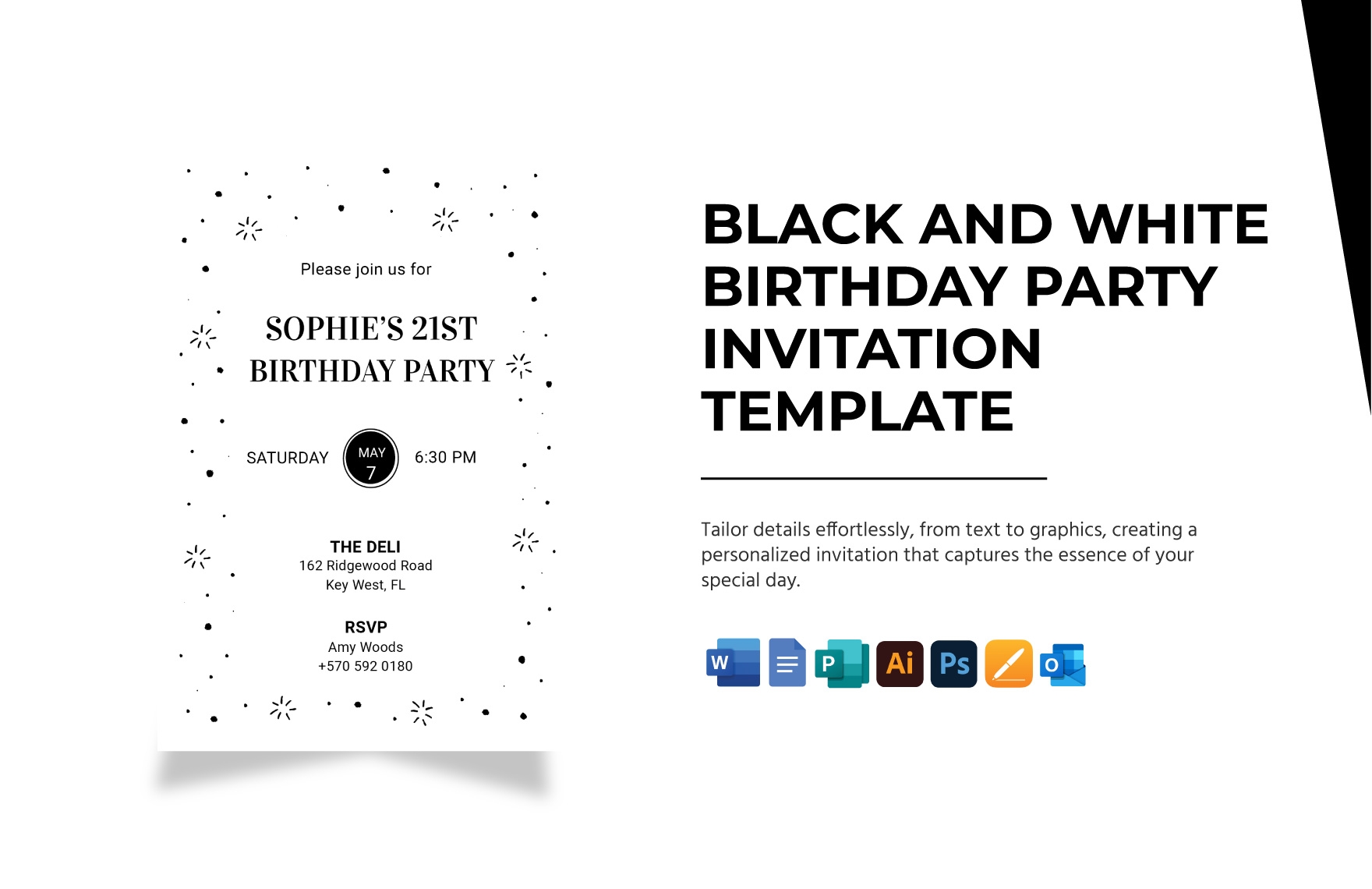 Black And White Birthday Party Invitation Template In Word Pages Illustrator Publisher PSD Outlook Download Template