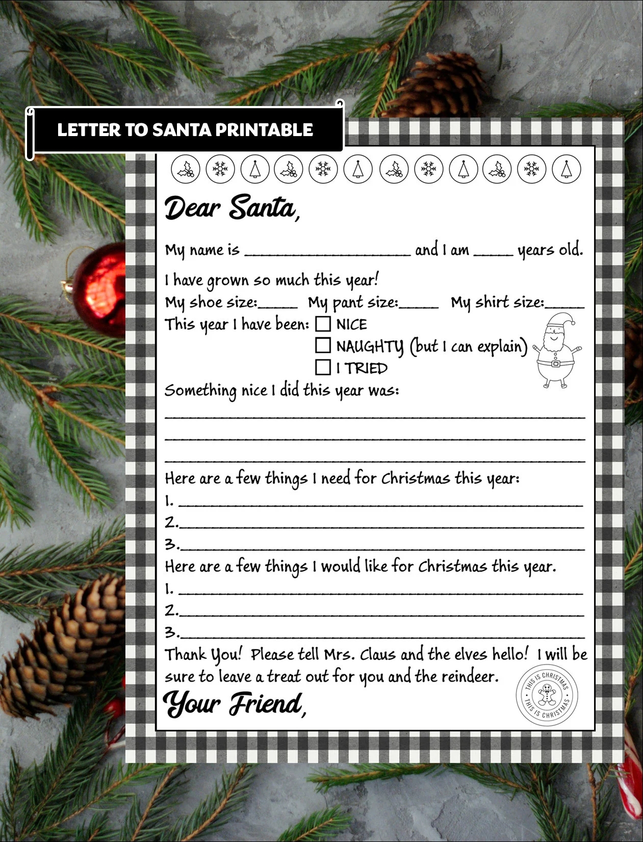 Black And White Santa Letter Template Etsy UK
