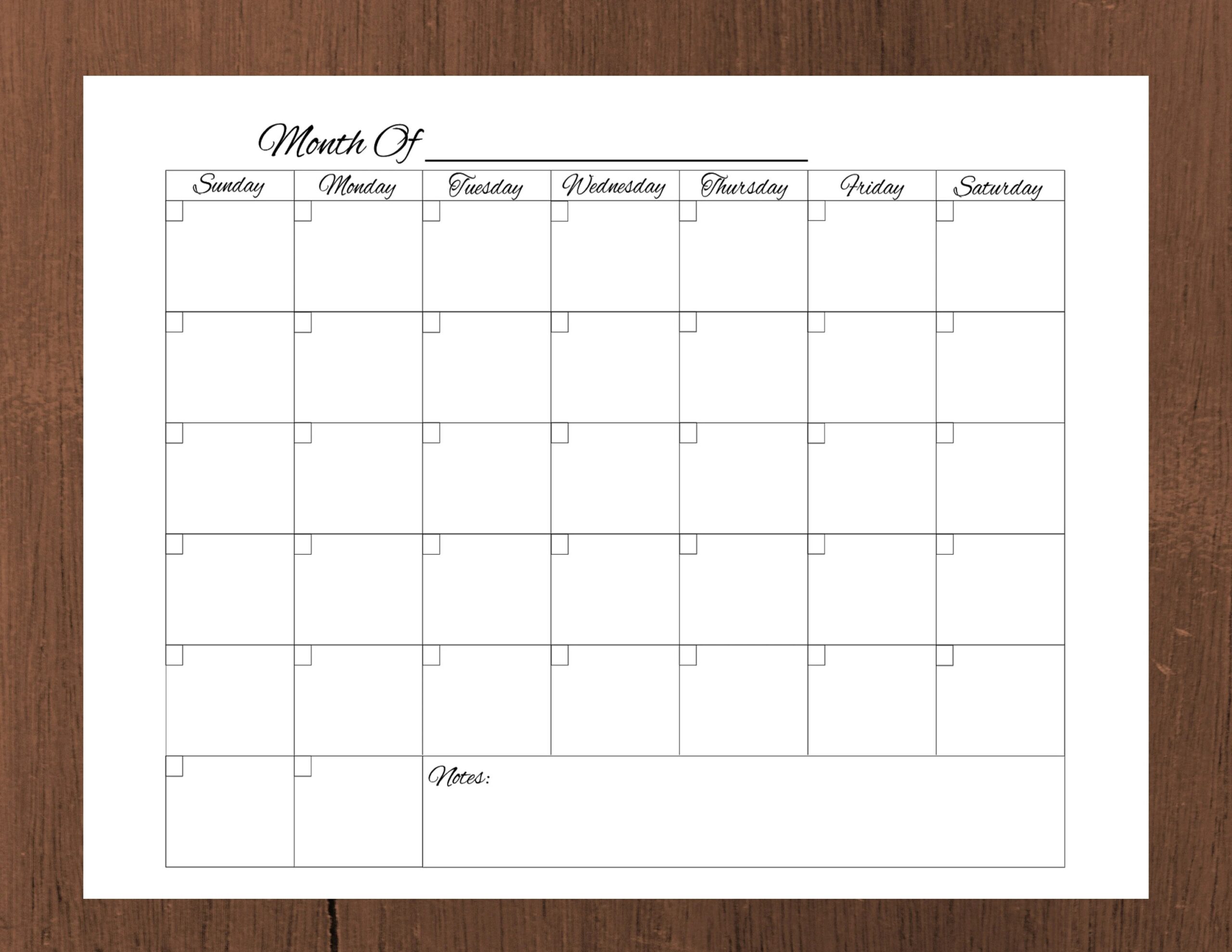 Blank Calendar Printable Instant Digital Download Monthly Calendar Template Editable PDF Printable Calendar Etsy UK