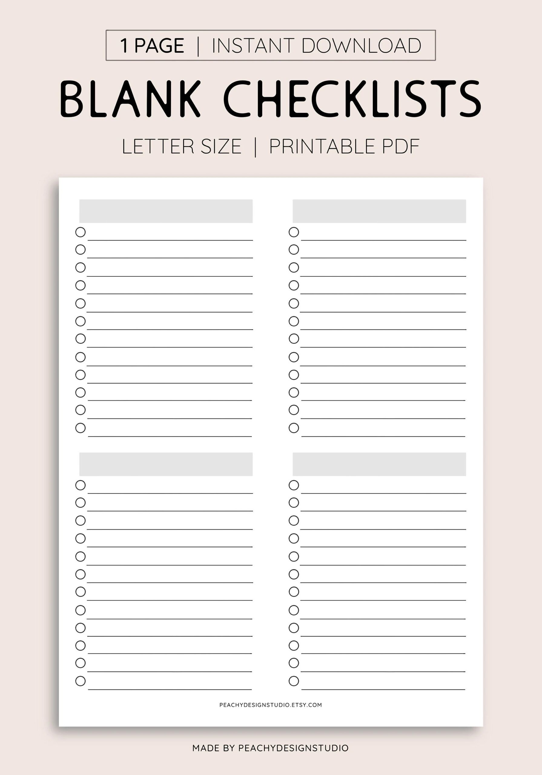 Free Printable Blank Checklist Template