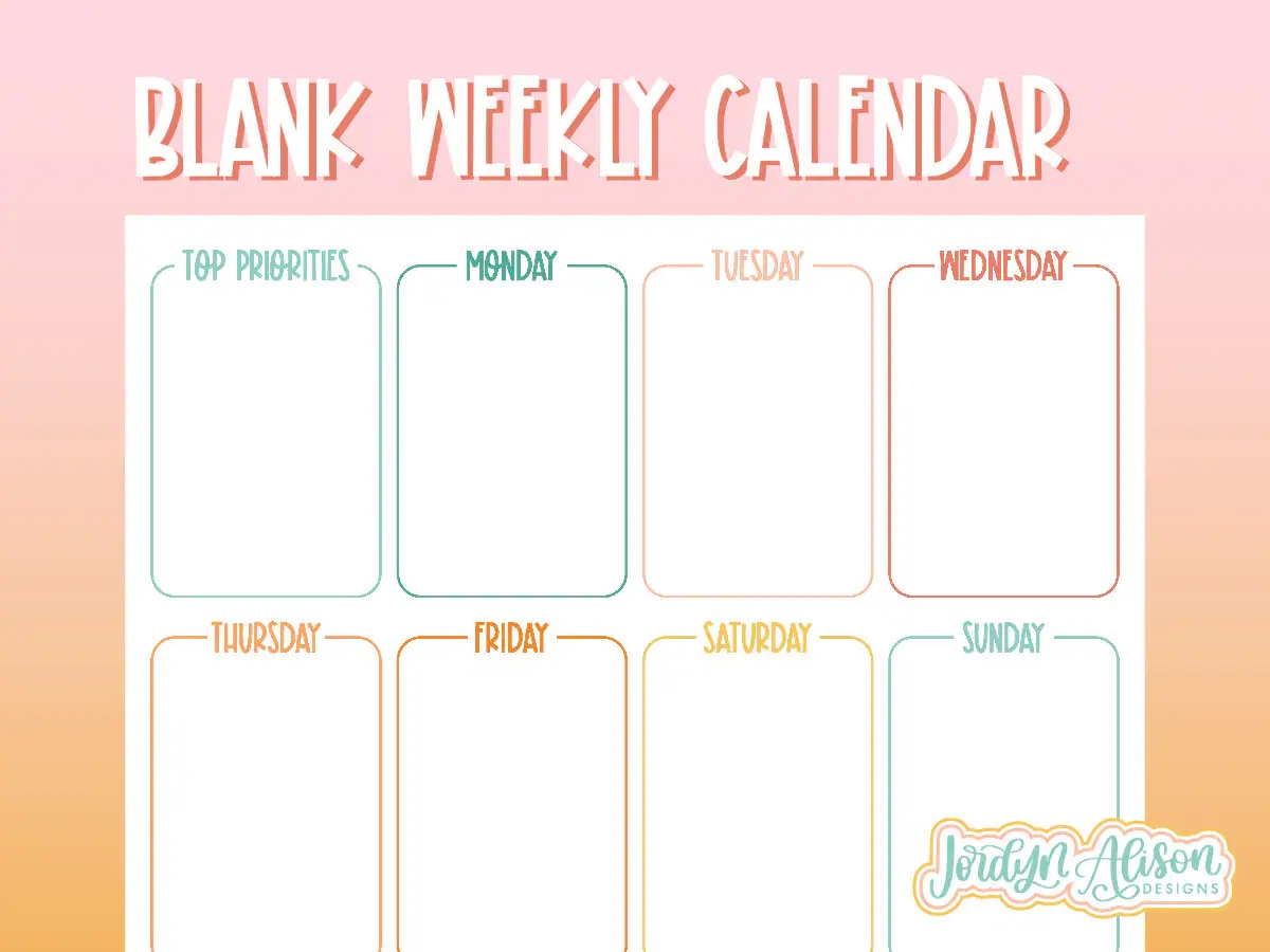 Blank Weekly Calendar Template Simple Calendar Printable Calendar Pages Weekly Work Schedule Template Weekly To Do List Printable Etsy