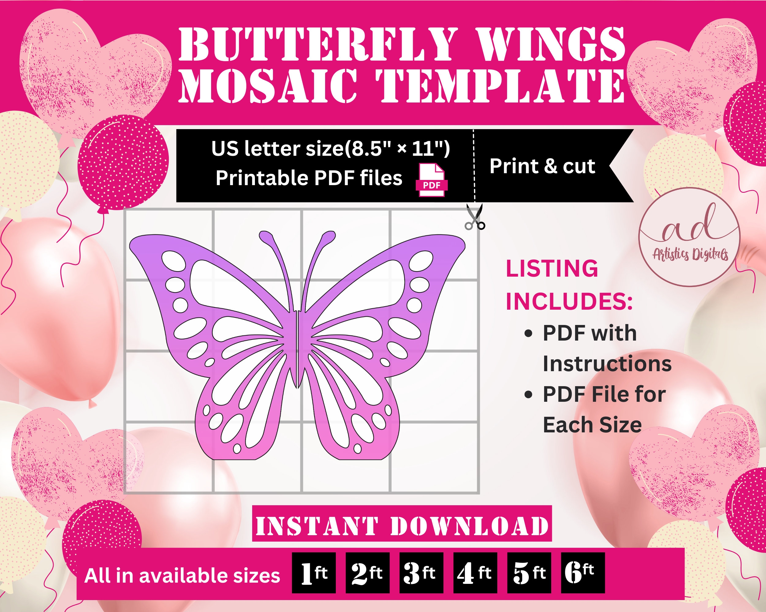 Butterfly Wings Prop Template Butterfly Stencil Template Mosaic Template Butterfly Baby Shower Template Baby Shower Birthday Decor DIY Etsy