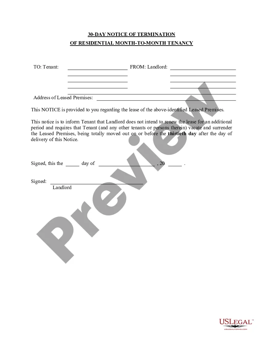California 30 Day Notice To Vacate Template US Legal Forms