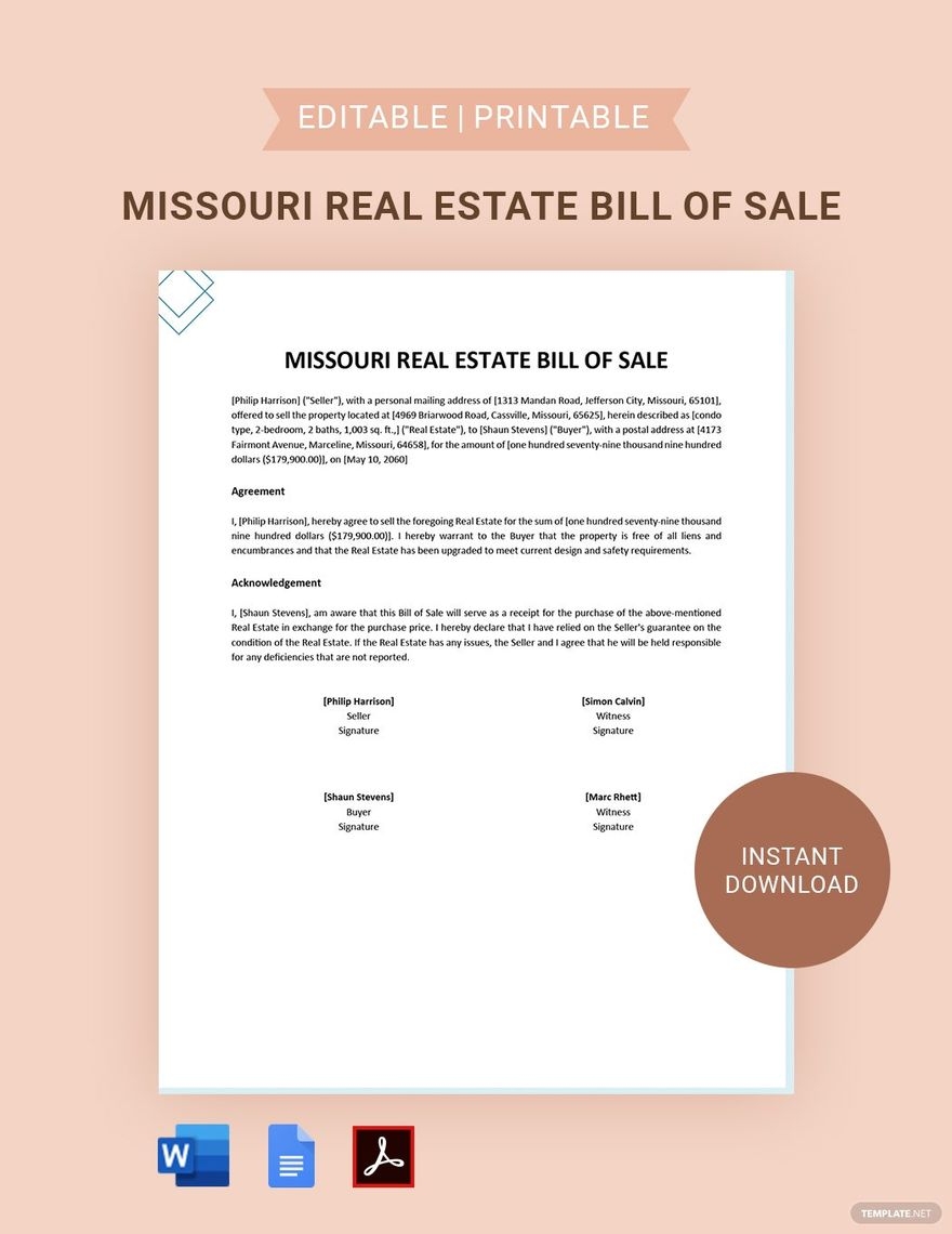 Bill Of Sale Template Printable Free
