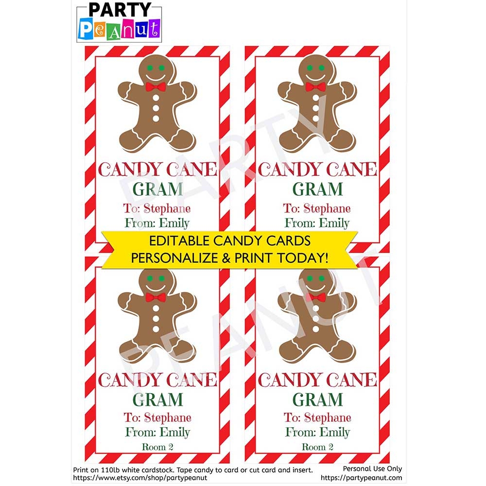 Candy Cane Gram Tag Gingerbread Man Party Peanut