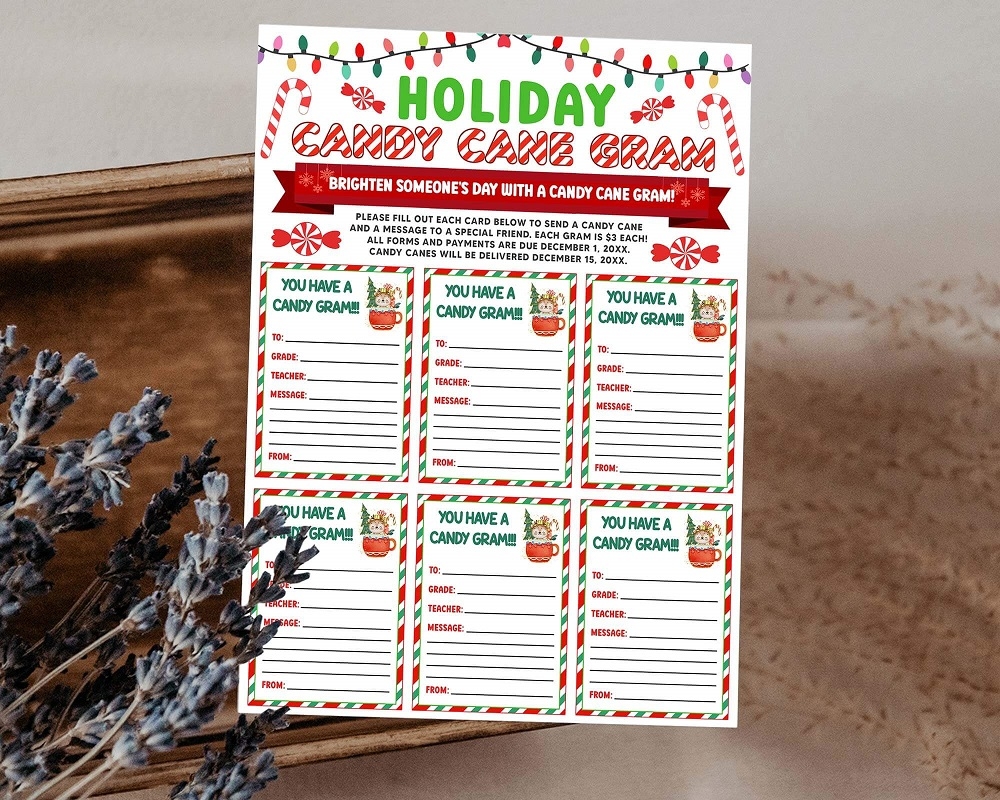 Christmas Holiday Candy Cane Gram Flyer Template School PTO PTA Xmas Fundraising Event Made By Teachers