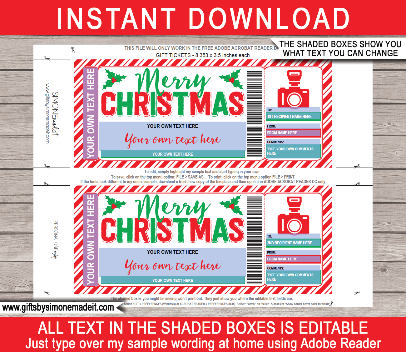 Christmas Photography Gift Voucher Template Printable Gift Certificate