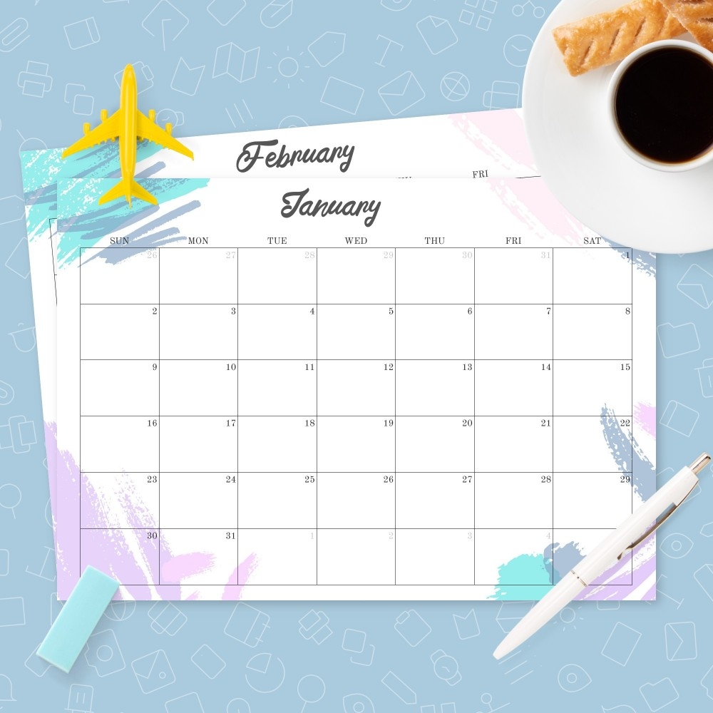 Colored Monthly Calendar Template Printable PDF