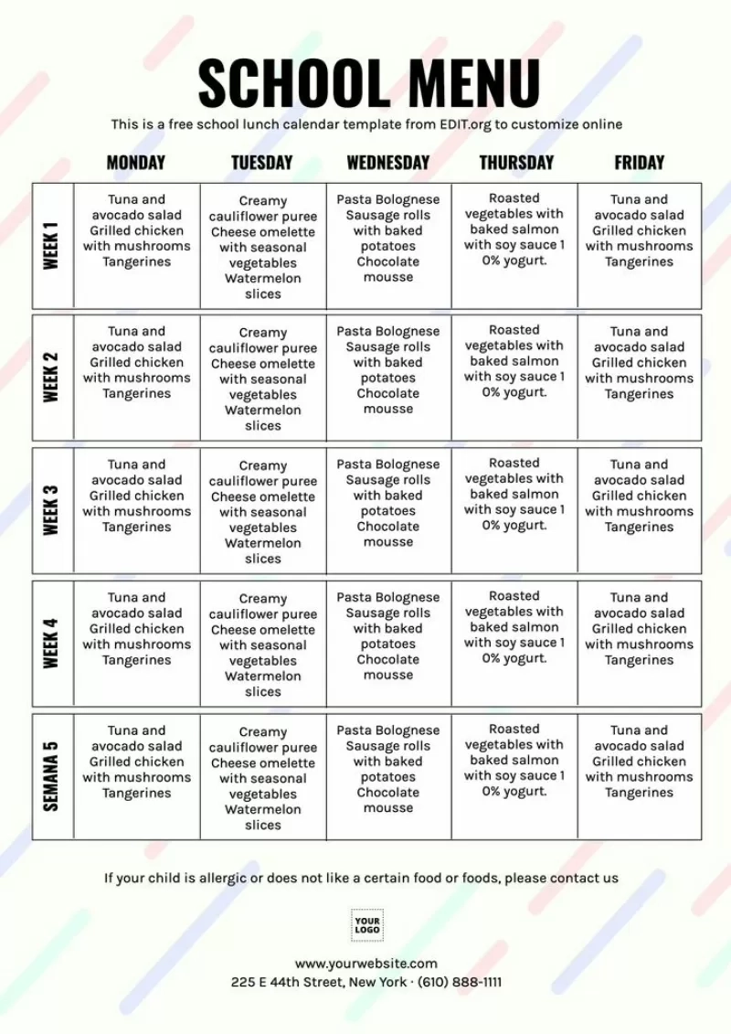 Create Free School Menus Online