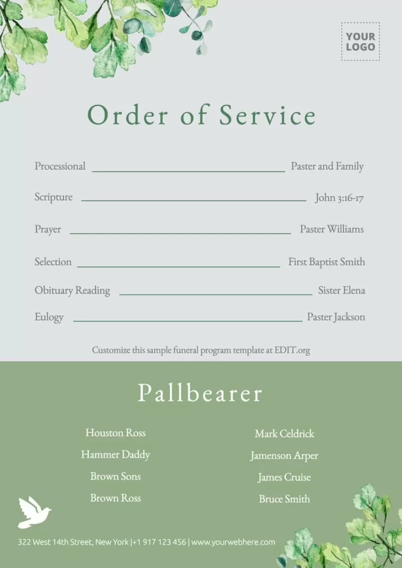 Customize A Free Funeral Program Template
