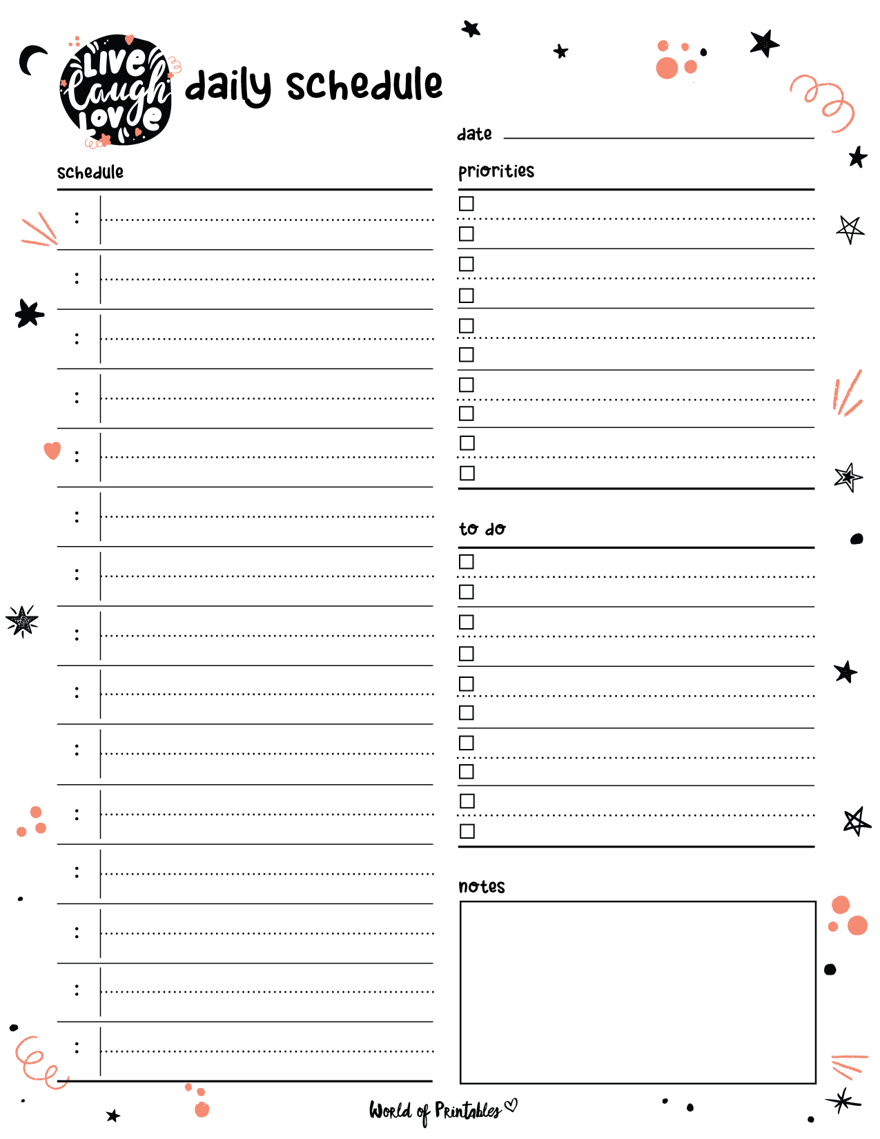 Daily Schedule Template Printable Free