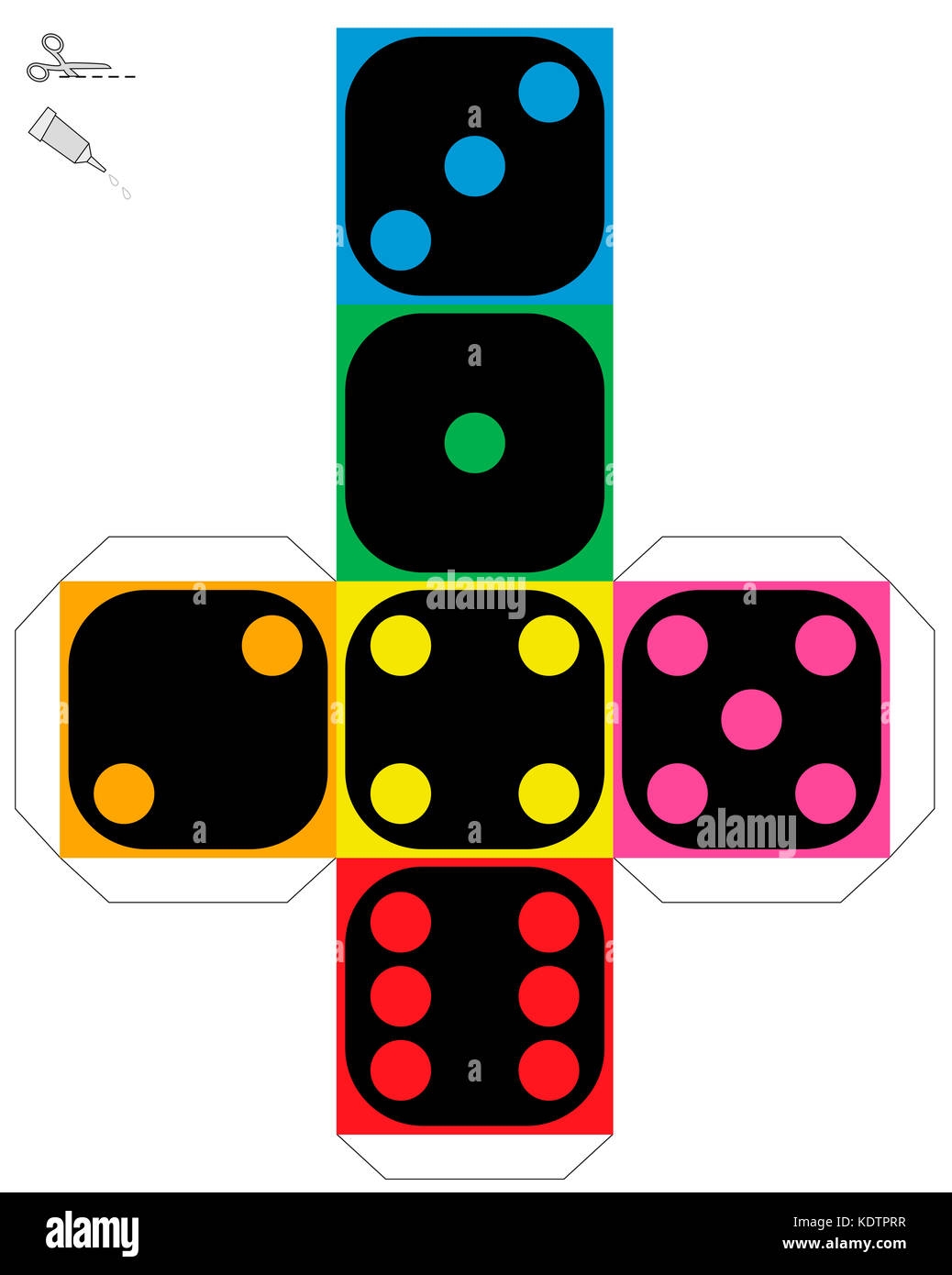 Dice Template Construction Sheet Of A Colorful Cube To Make A Three dimensional Handicraft Work Out Of It Stock Photo Alamy