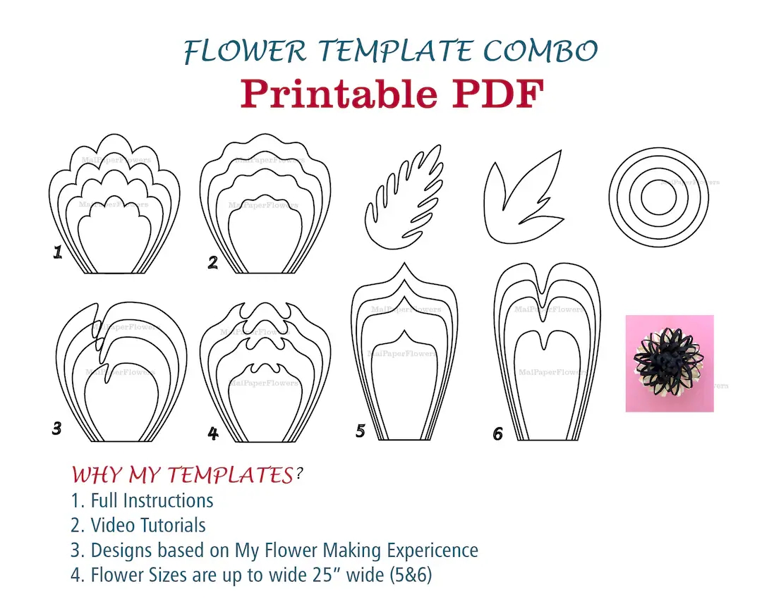 Digital Paper Flower Template PDF Paper Flower Bundles Giant Paper Flowers Large Paper Flowers Printable Big Paper Flowers Printable Flowers Etsy