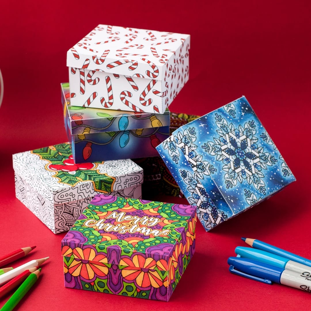 DIY Christmas Gift Boxes 6 Pack Printable Paper Gift Box Templates