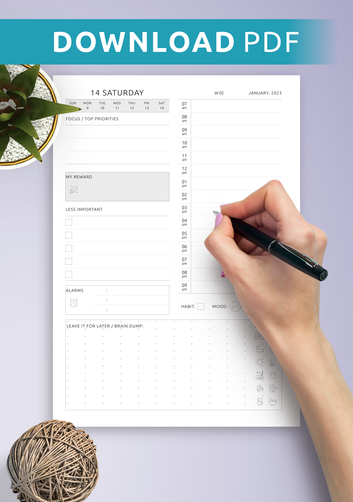 Download Printable ADHD Daily Planner Template Printable Digital PDF