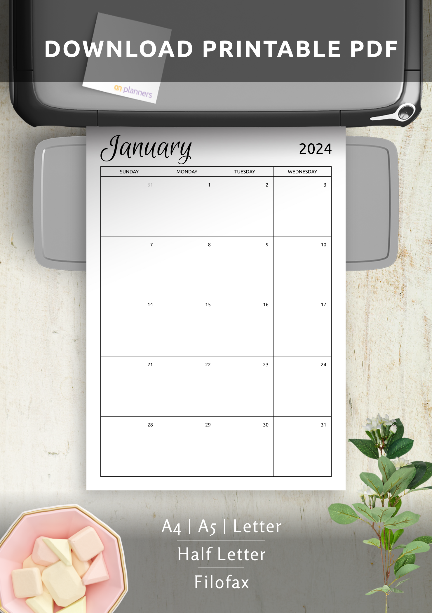 Download Printable Monthly Calendar Template PDF