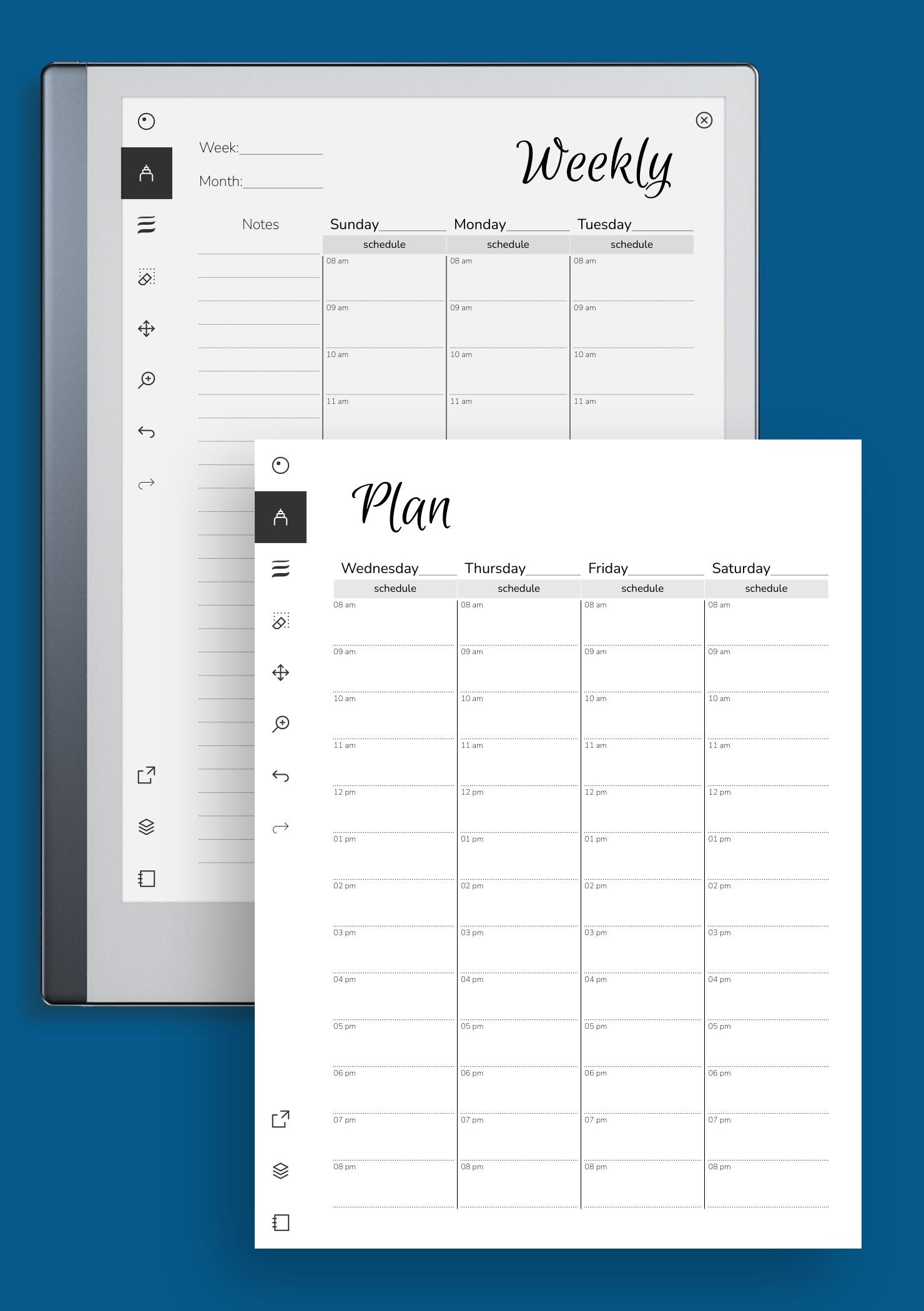 download printable weekly hourly planner with notes section pdf