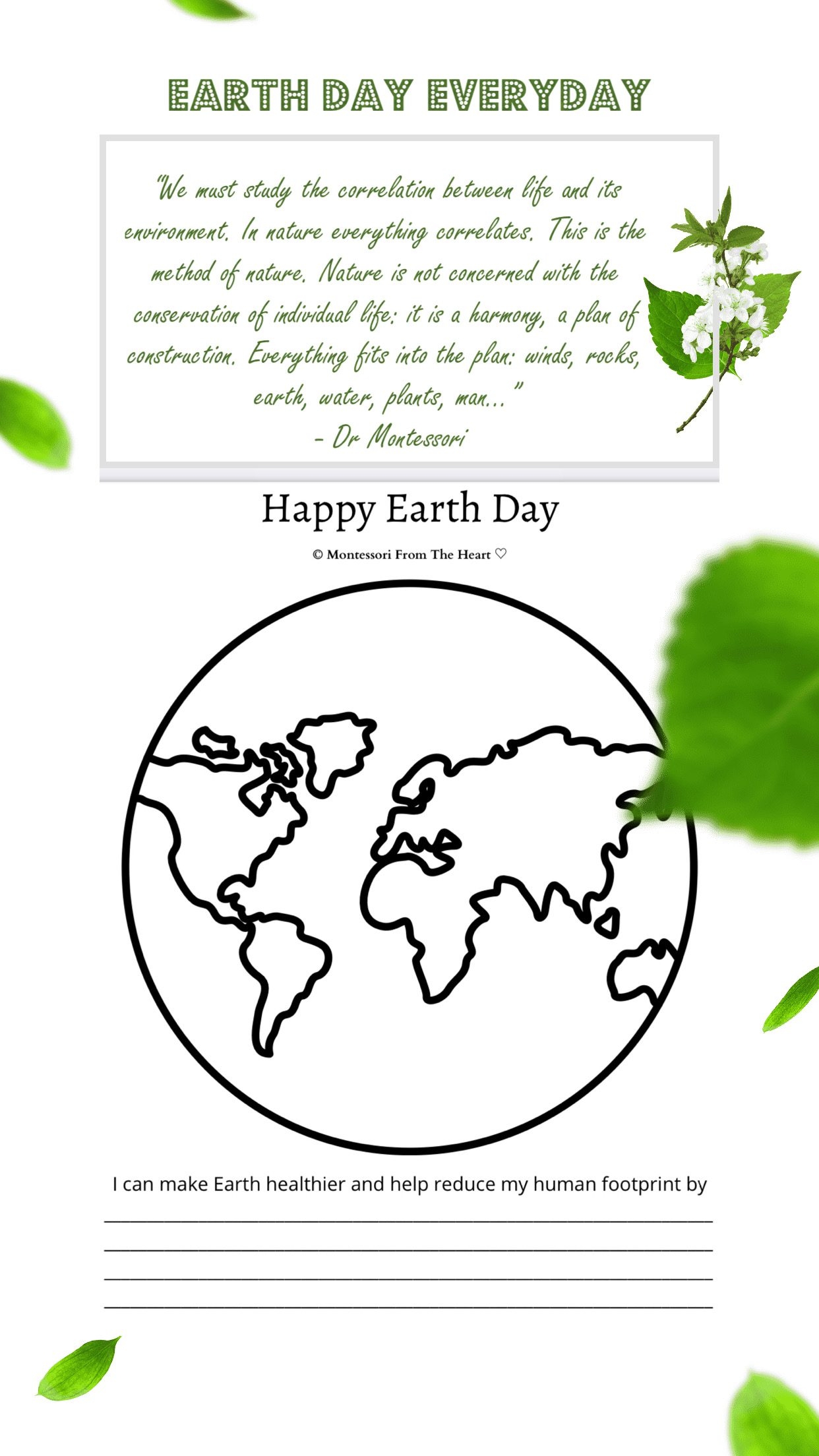 Earth Day Printable Template Montessori From The Heart