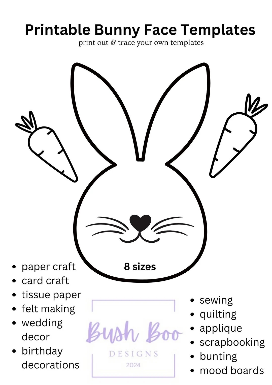Easter Bunny Face Templates Print Out 4 Page Bunny Face Template Papercraft Project INSTANT PDF Download Easter Project Kids Craft Activity Etsy