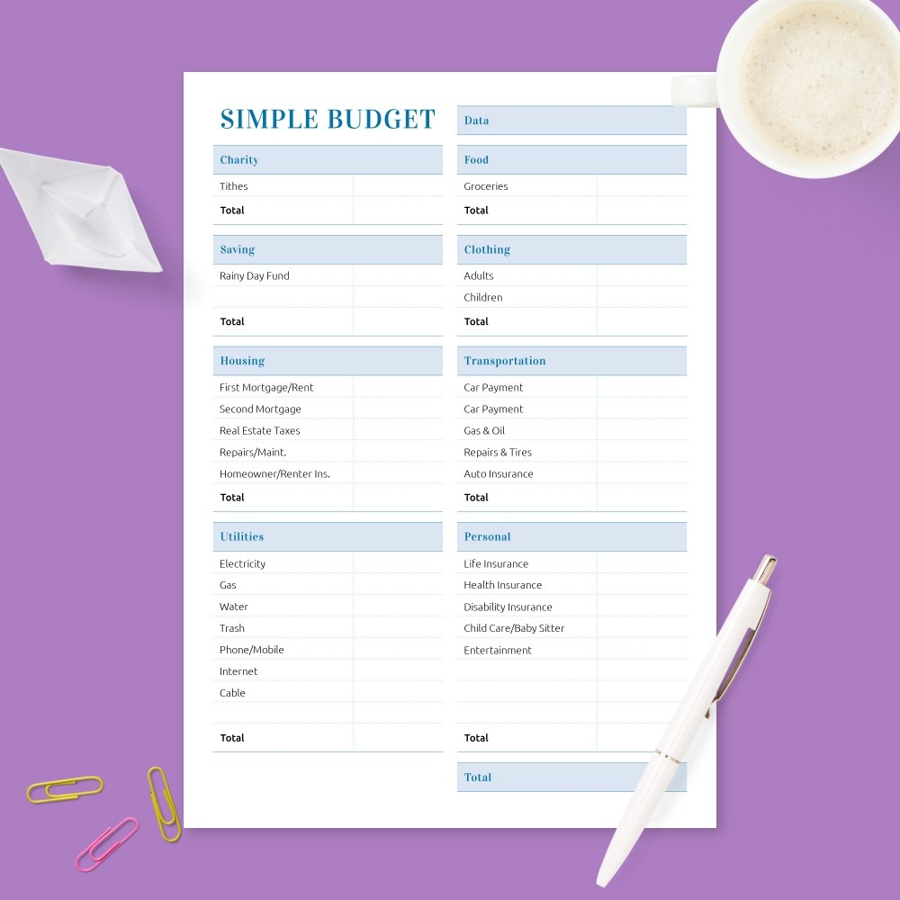 Easy Household Budget Tracker Template Printable PDF