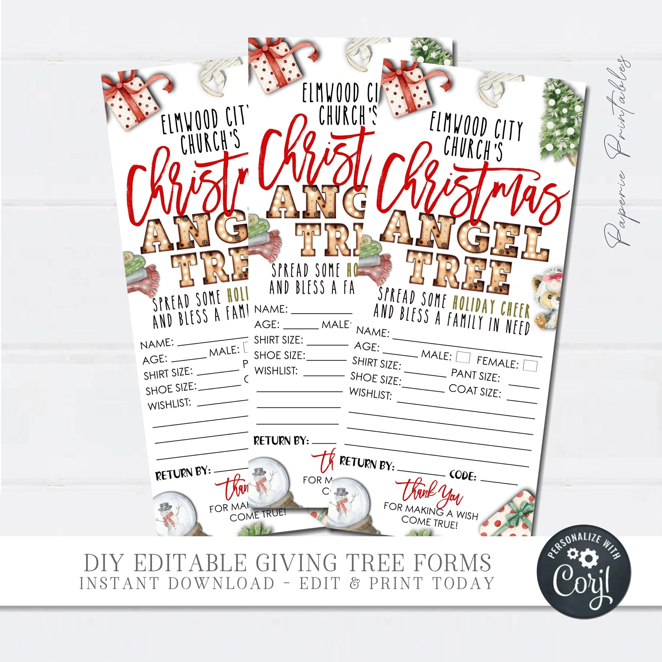 EDITABLE Angel Tree Gift Tags Christmas Angel Tree Fundraiser 