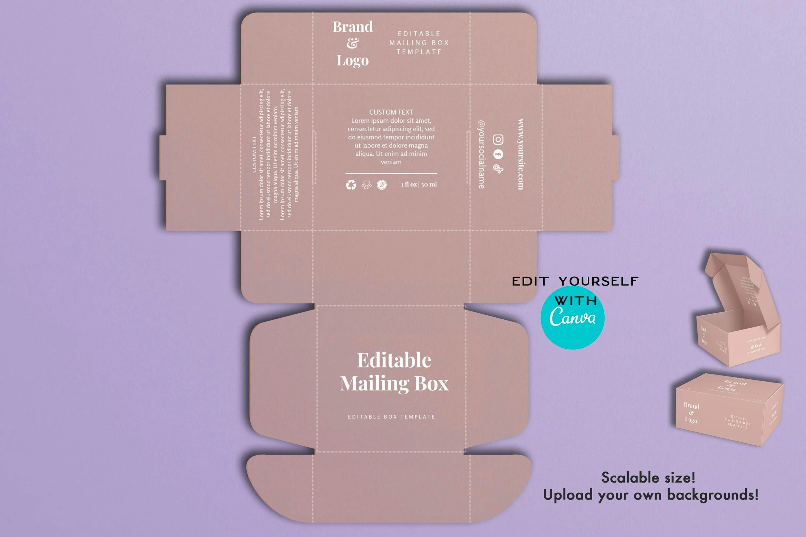 Editable Mailing Box For Canva custom Subscription Packaging Box 