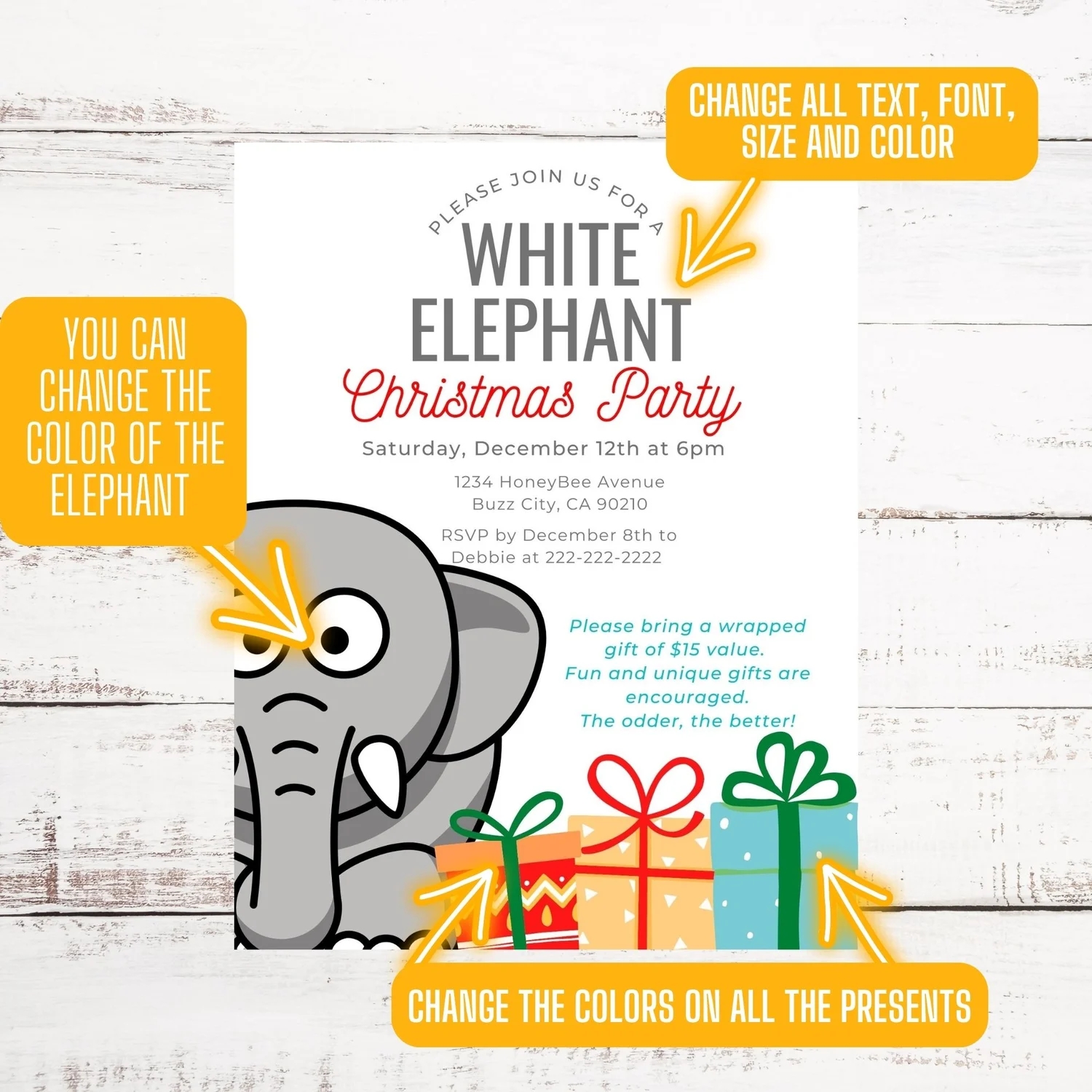 Editable White Elephant Christmas Party Invite Holiday Invitation Template Office Staff Party Invite Printable Holiday Party Flyer Payhip
