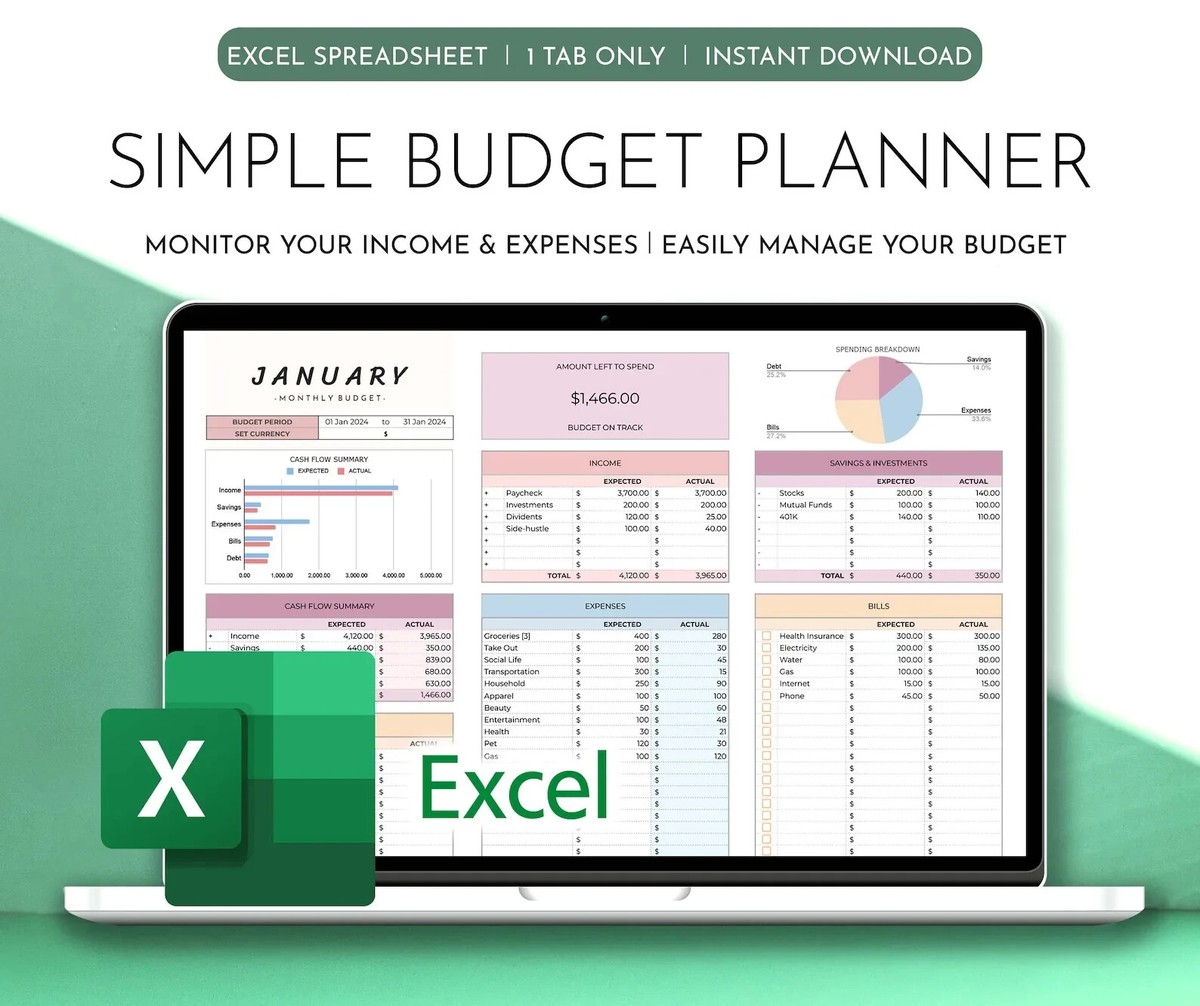 Excel Budget Template Personal Finance Spreadsheet Monthly Budget Tracker EBay