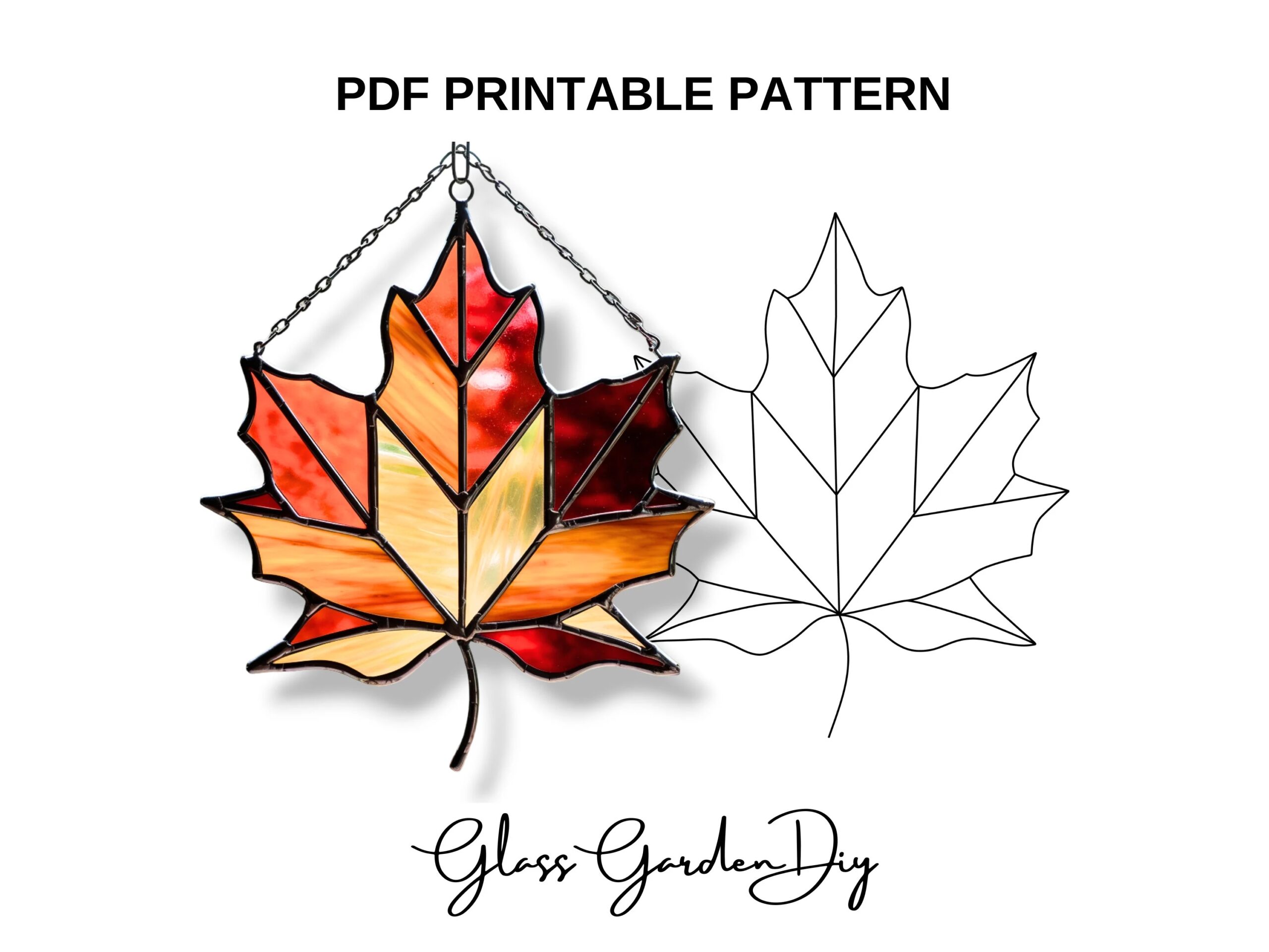 Fall Maple Leaf Ornament Stained Glass Pattern PNG PDF Printable Digital Download Etsy