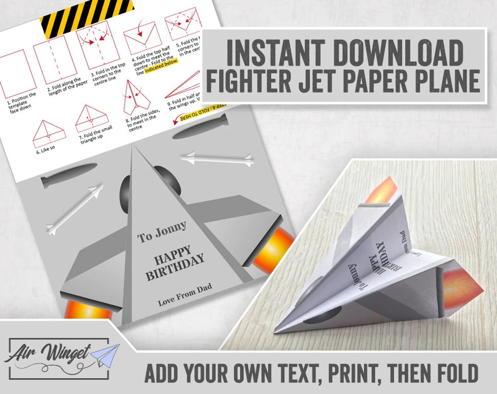 Fighter Jet Paper Plane Template Editable Fight Jet Plane Card Template Fun Printable Airplane Card Digital Download DIY Folded Card Etsy