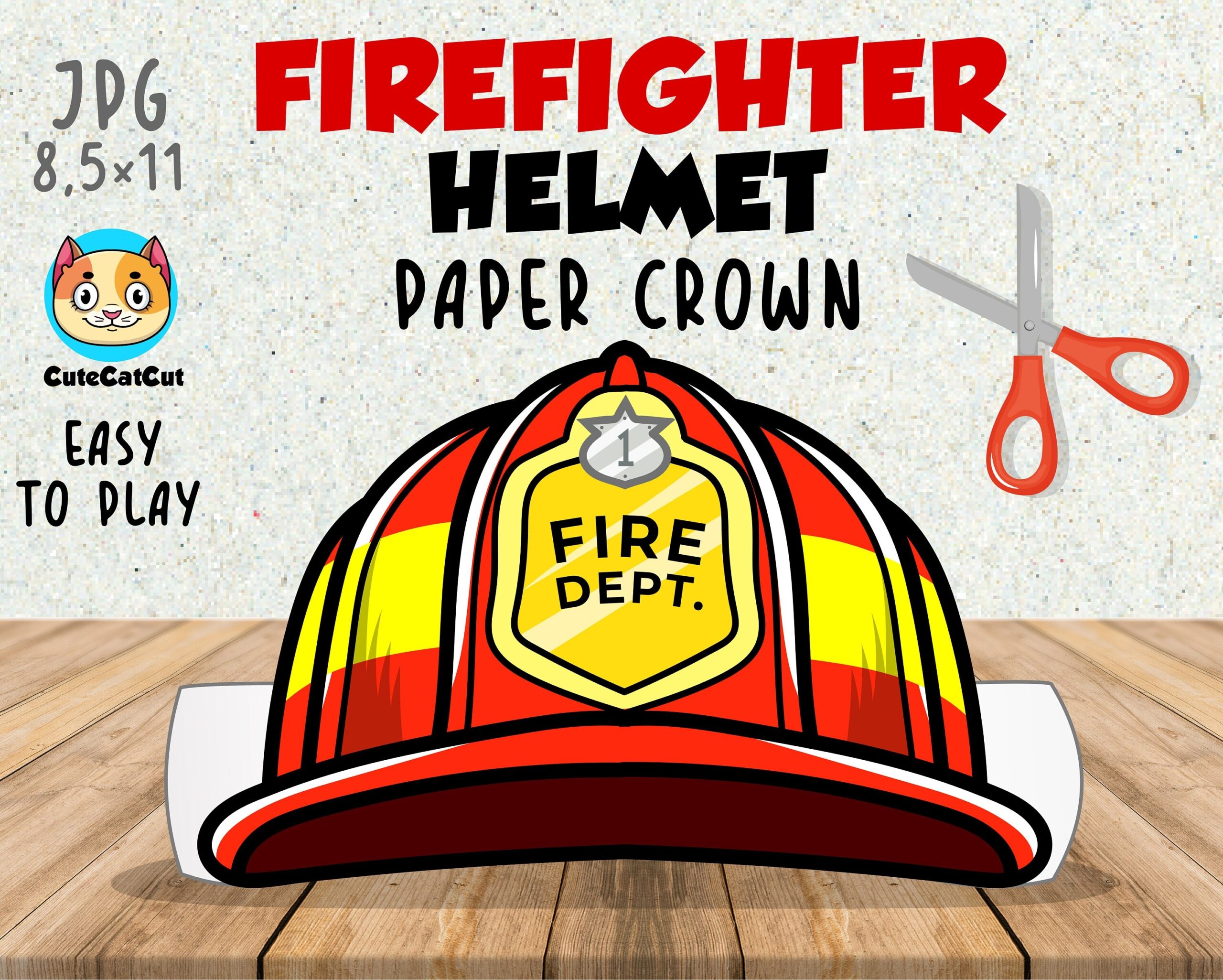 Firefighter Helmet Printable For Kids Fire Department Cap Hat Fun Kids Craft Fireman Costume Crown Hat Costume Birthday Instant Download Etsy