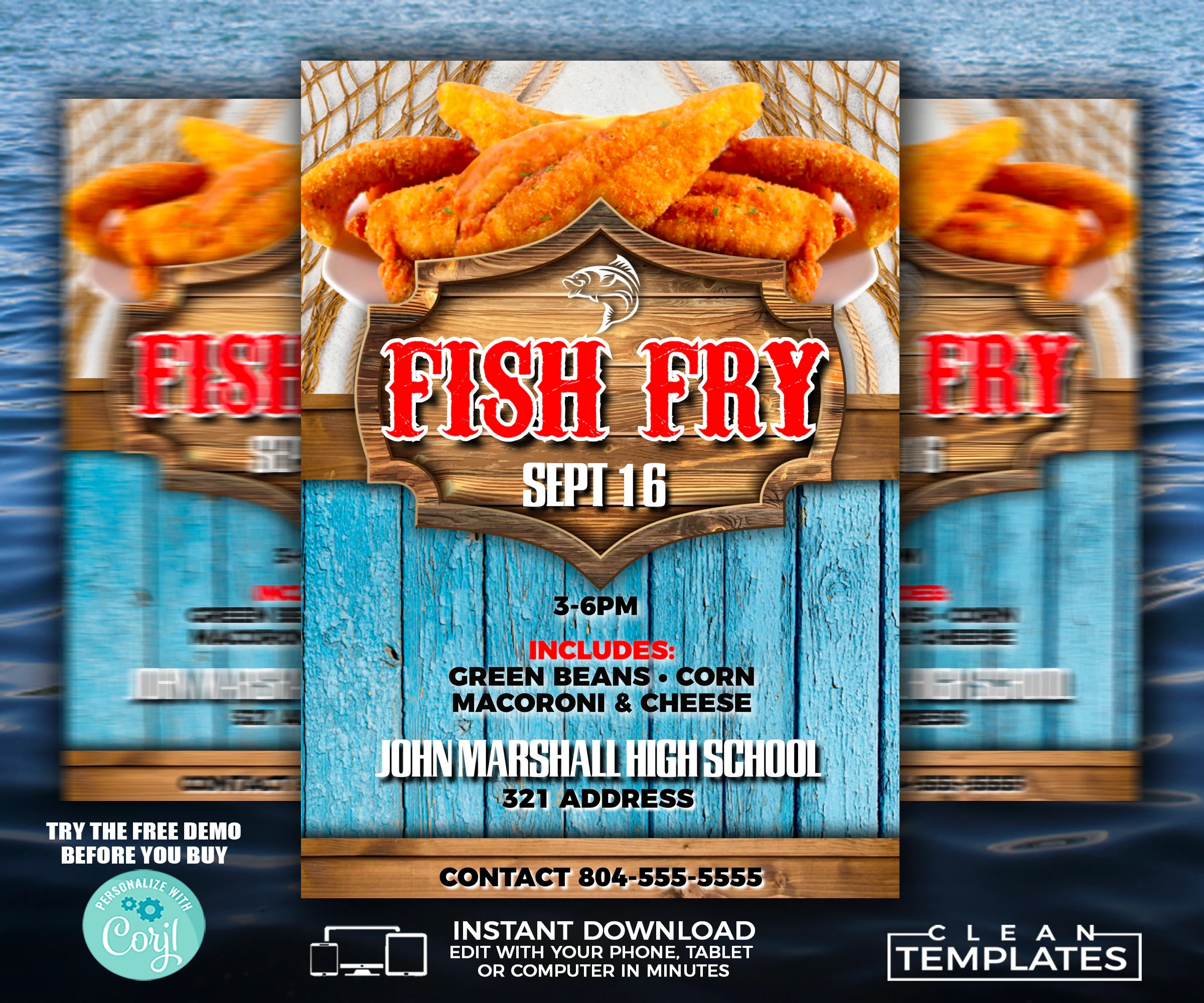 Fish Fry Flyer Edit Online 5X7 Digital U0026 Printable Do It Yourself Corjl Template