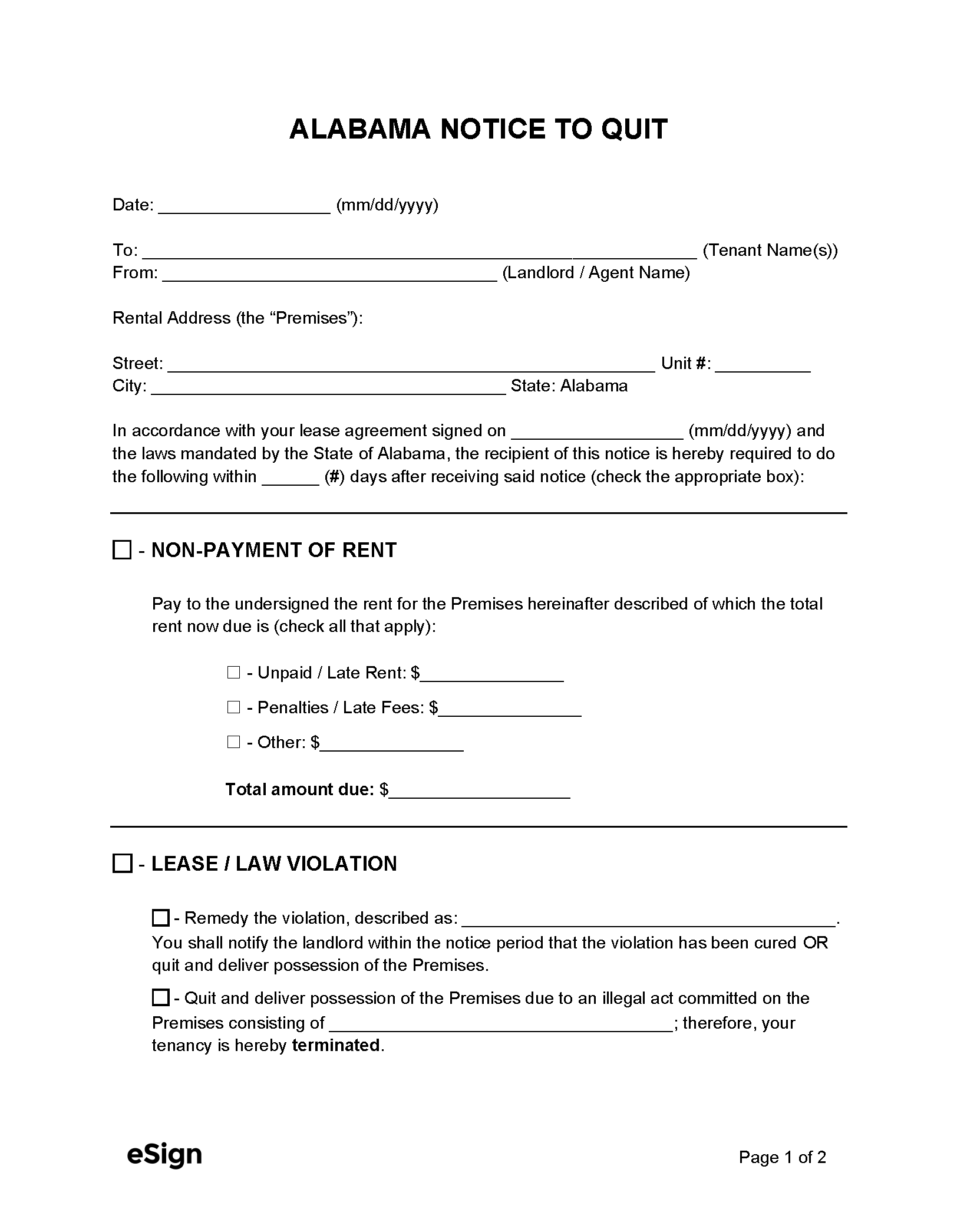 Free Printable Late Rent Notice Template