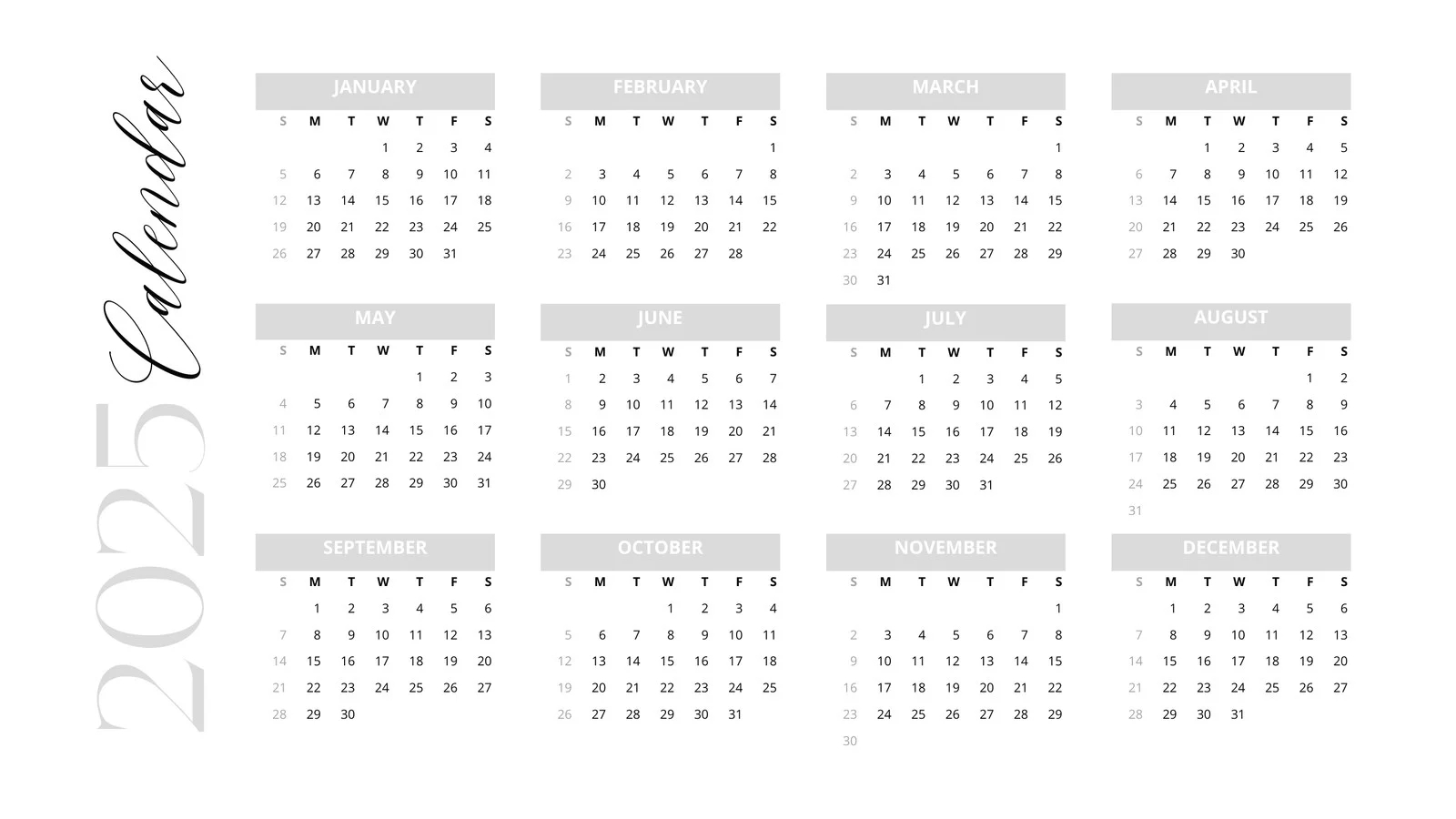 2025 Calendar Template Printable