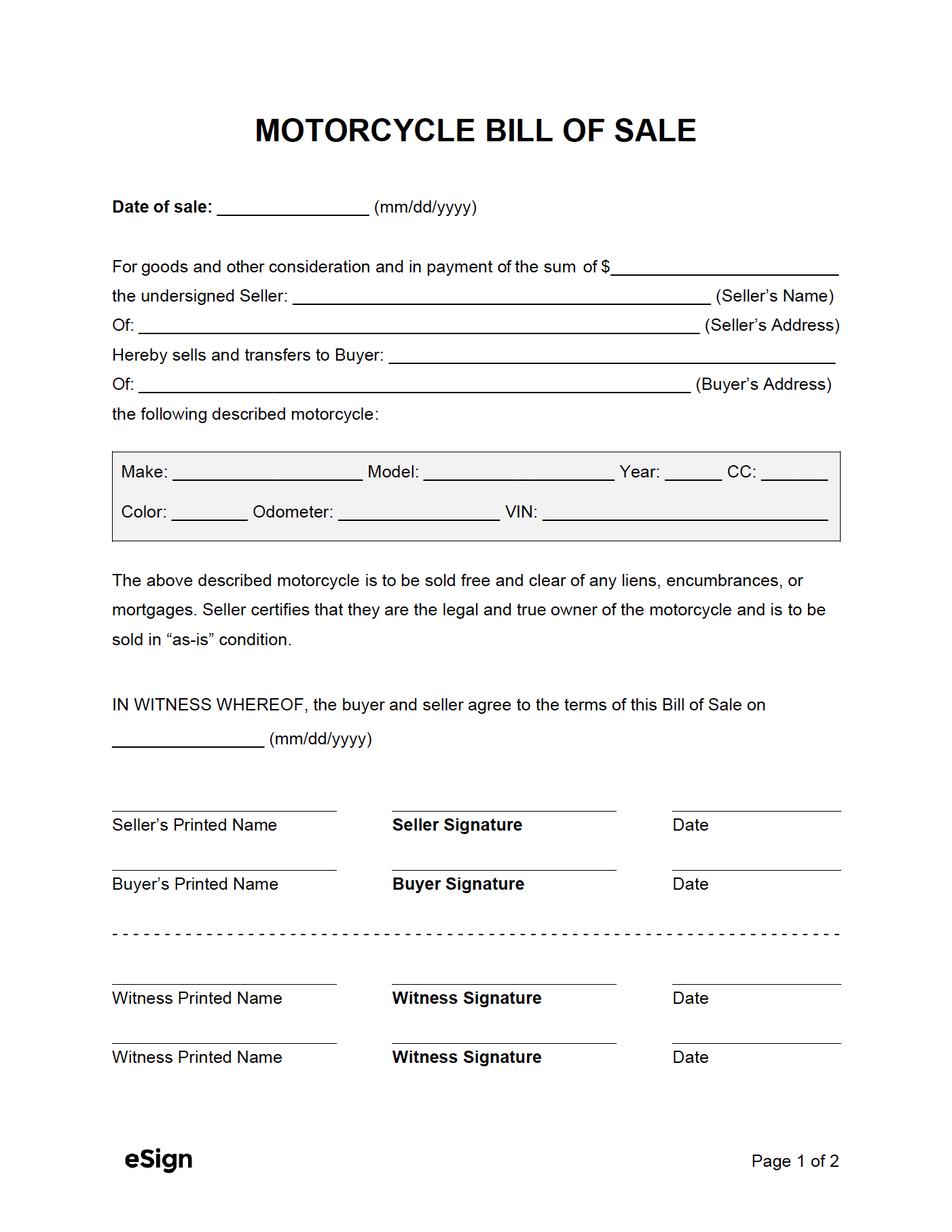 Free Bill Of Sale Forms 23 PDF Word