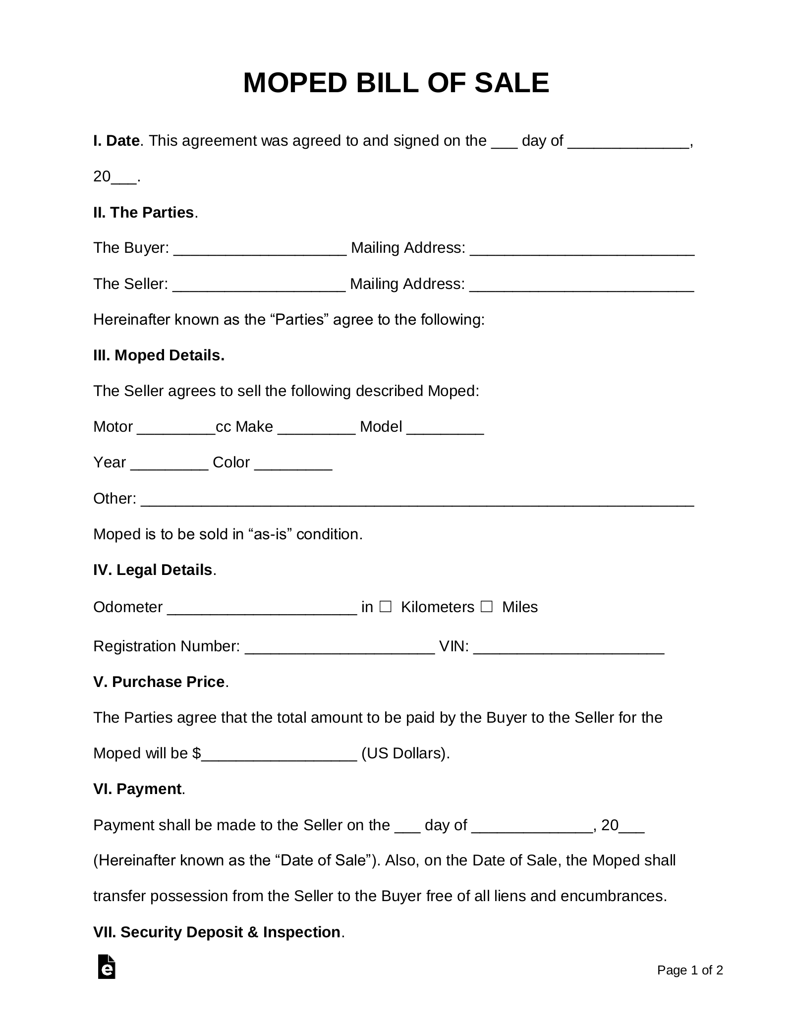 Free Bill Of Sale Forms 24 PDF Word EForms