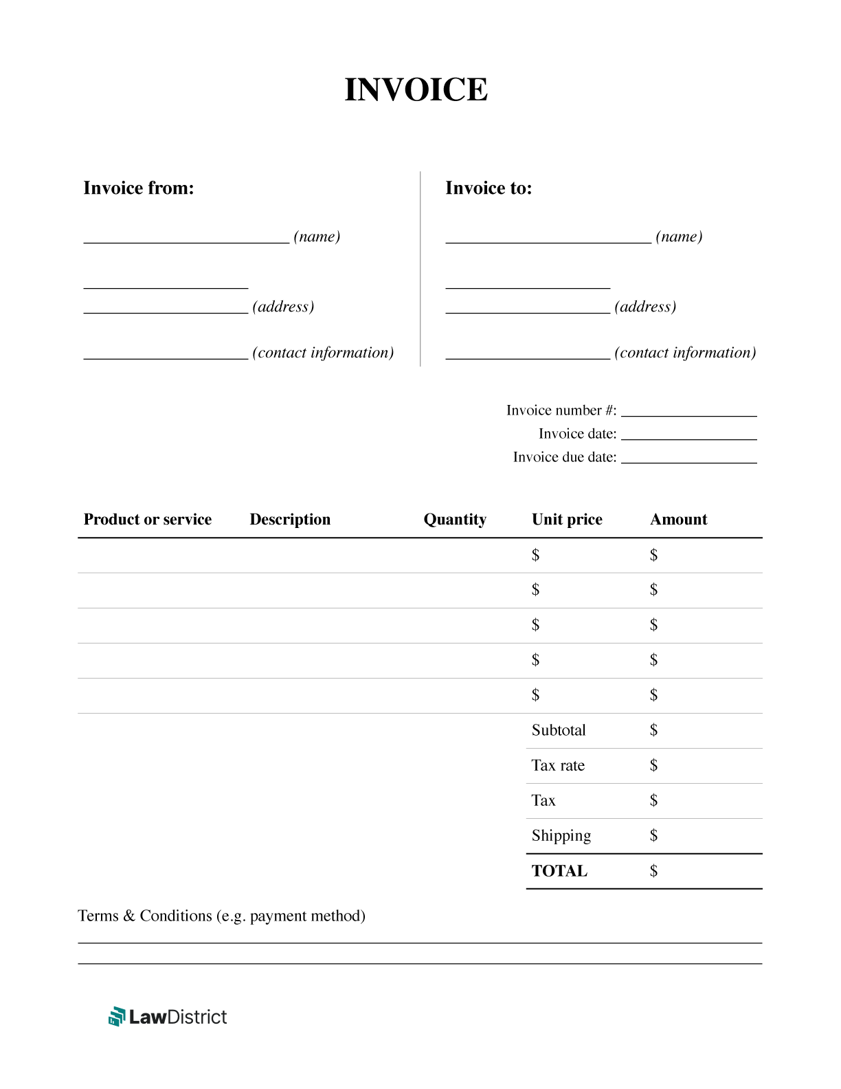 Printable Free Invoice Template
