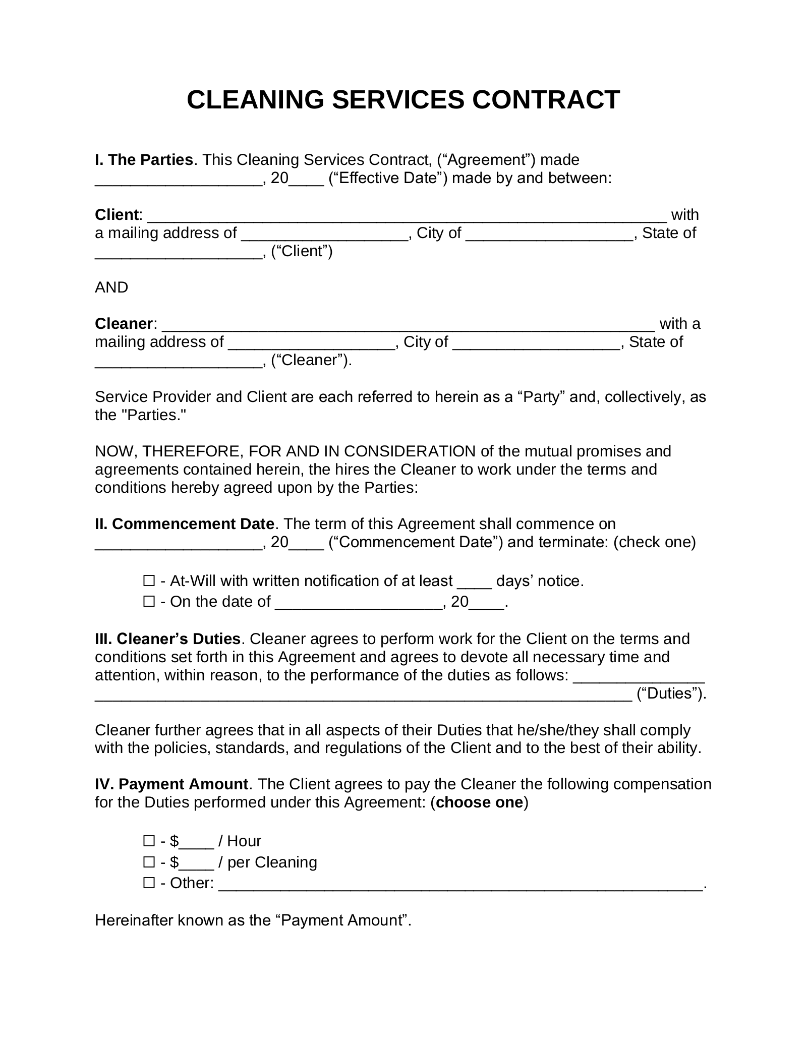 Printable Free Cleaning Proposal Template