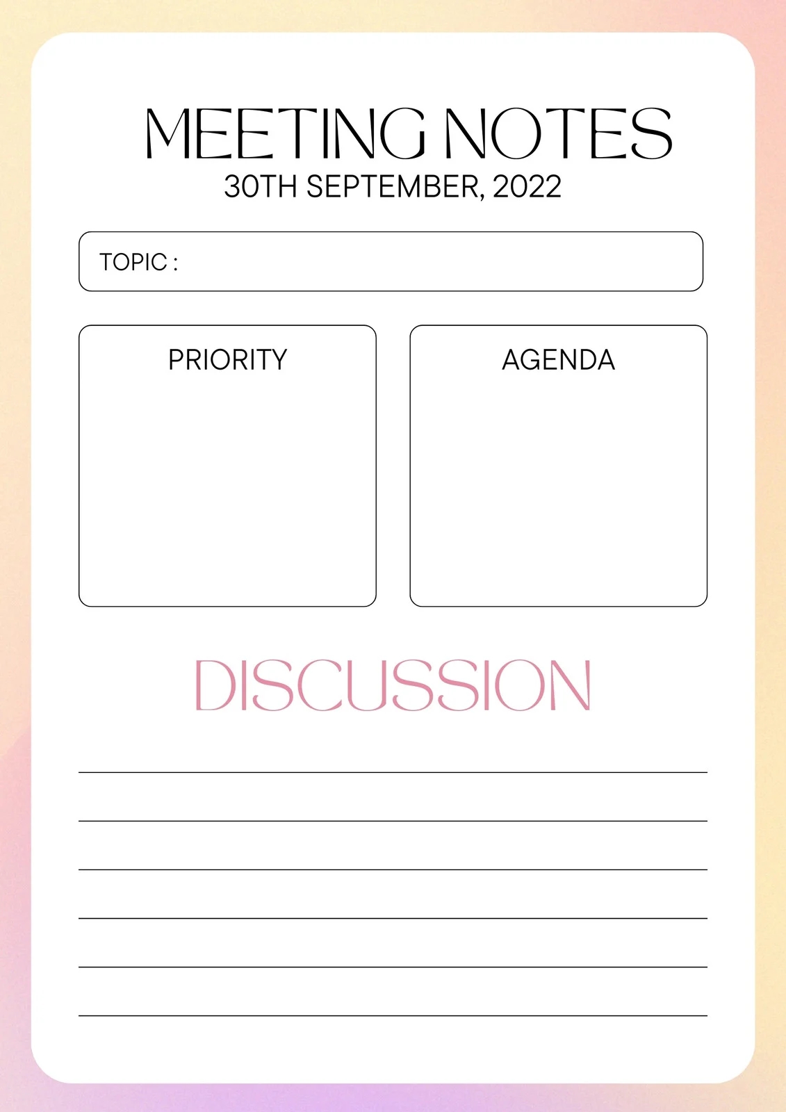 Free Printable Meeting Notes Template