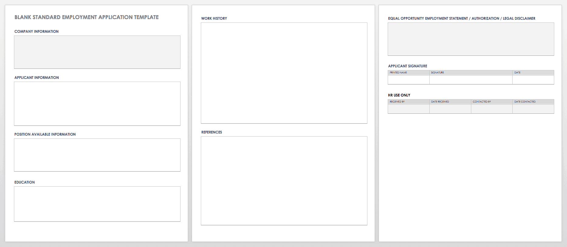 Printable Job Application Template Free