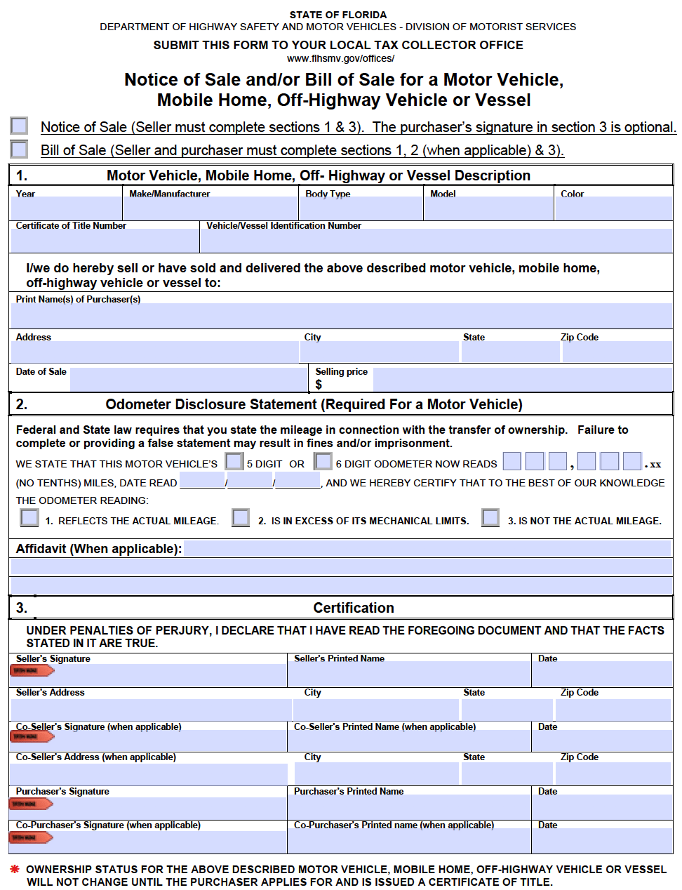 Free Florida Bill Of Sale Forms PDF