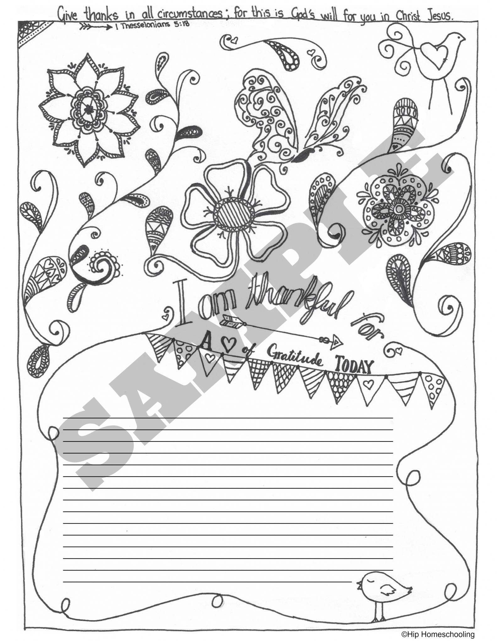free gratitude journal template plus coloring page