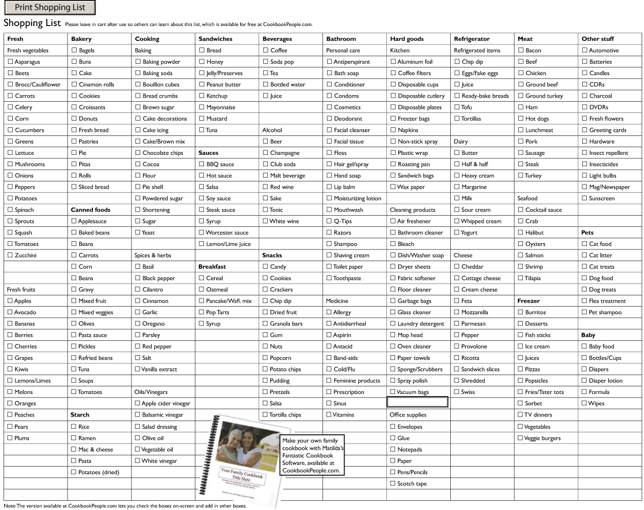 Free Grocery Shopping List Printable Template