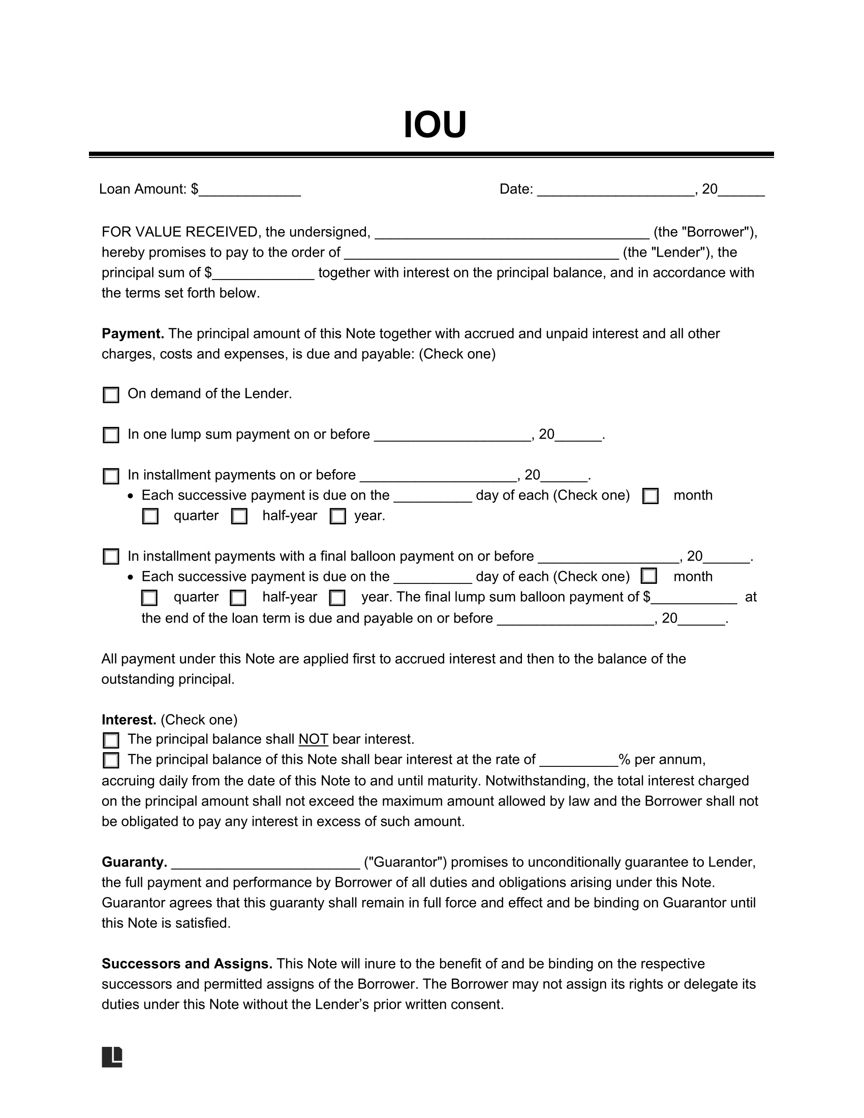Free I Owe You IOU Template PDF Word