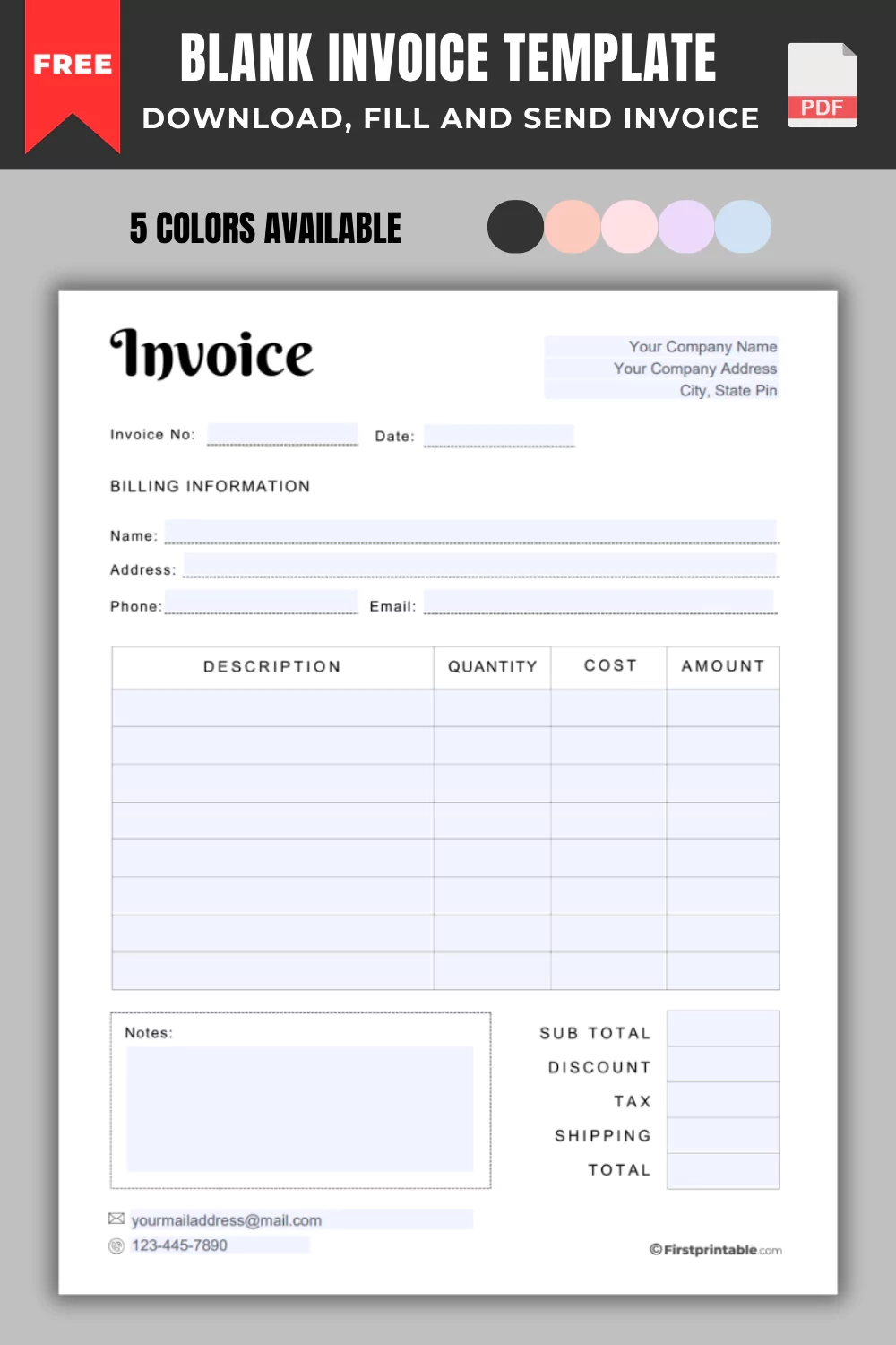 Free Invoice Template Blank Printable Download