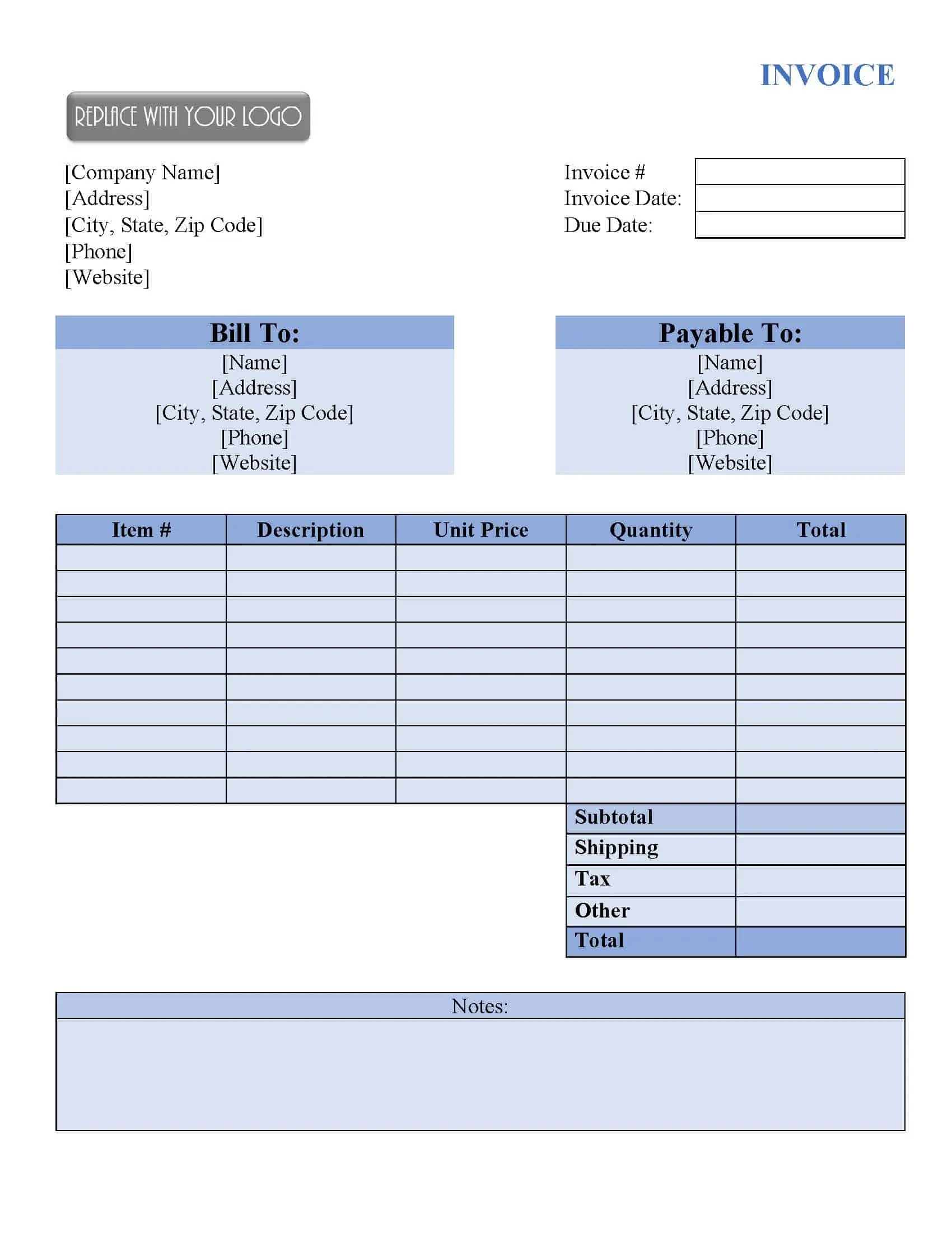 Free Blank Invoice Template Printable